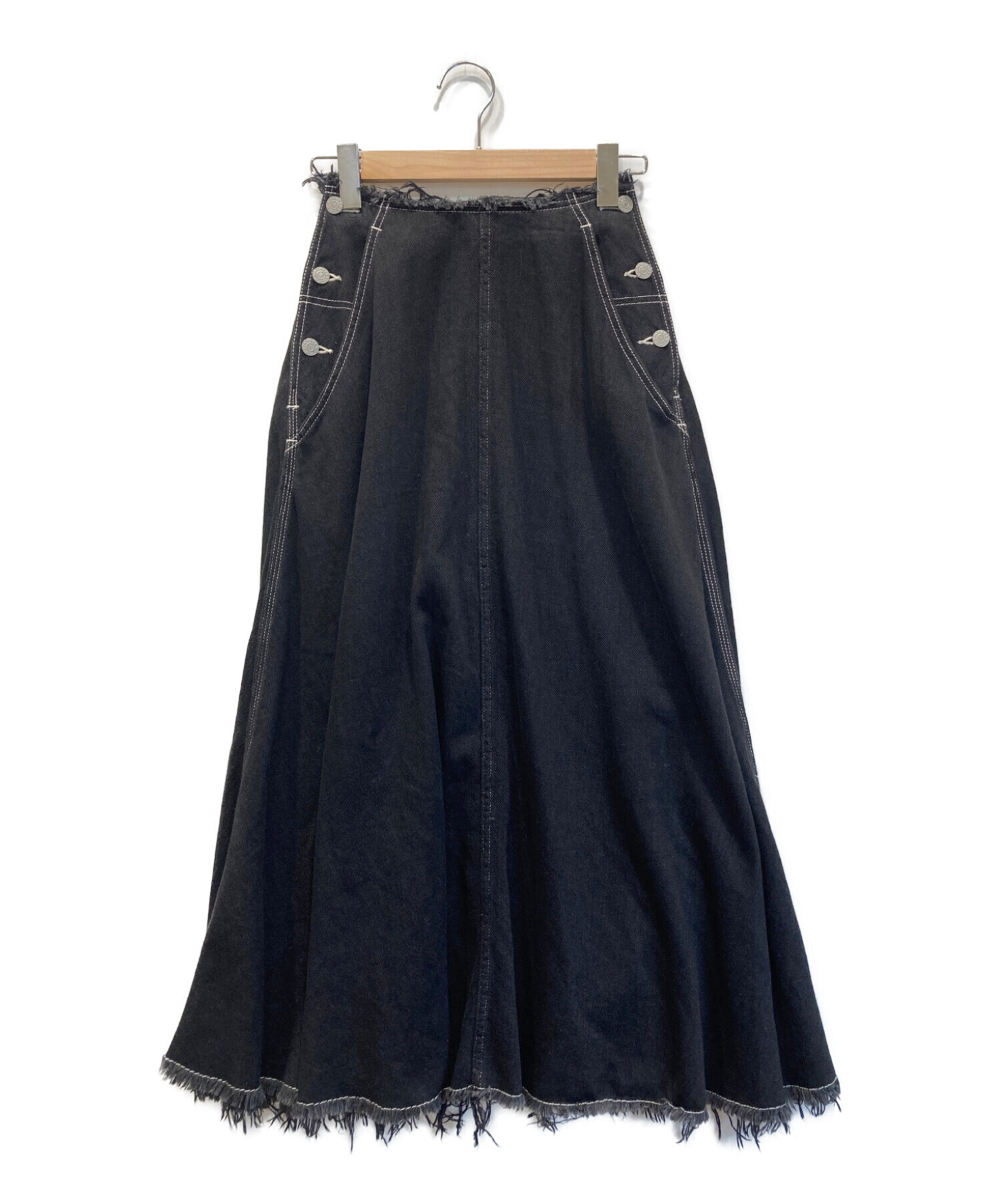 R.H.Vintage (ロンハーマン・ヴィンテージ) フリンジデニムスカート ブラック サイズ:XS