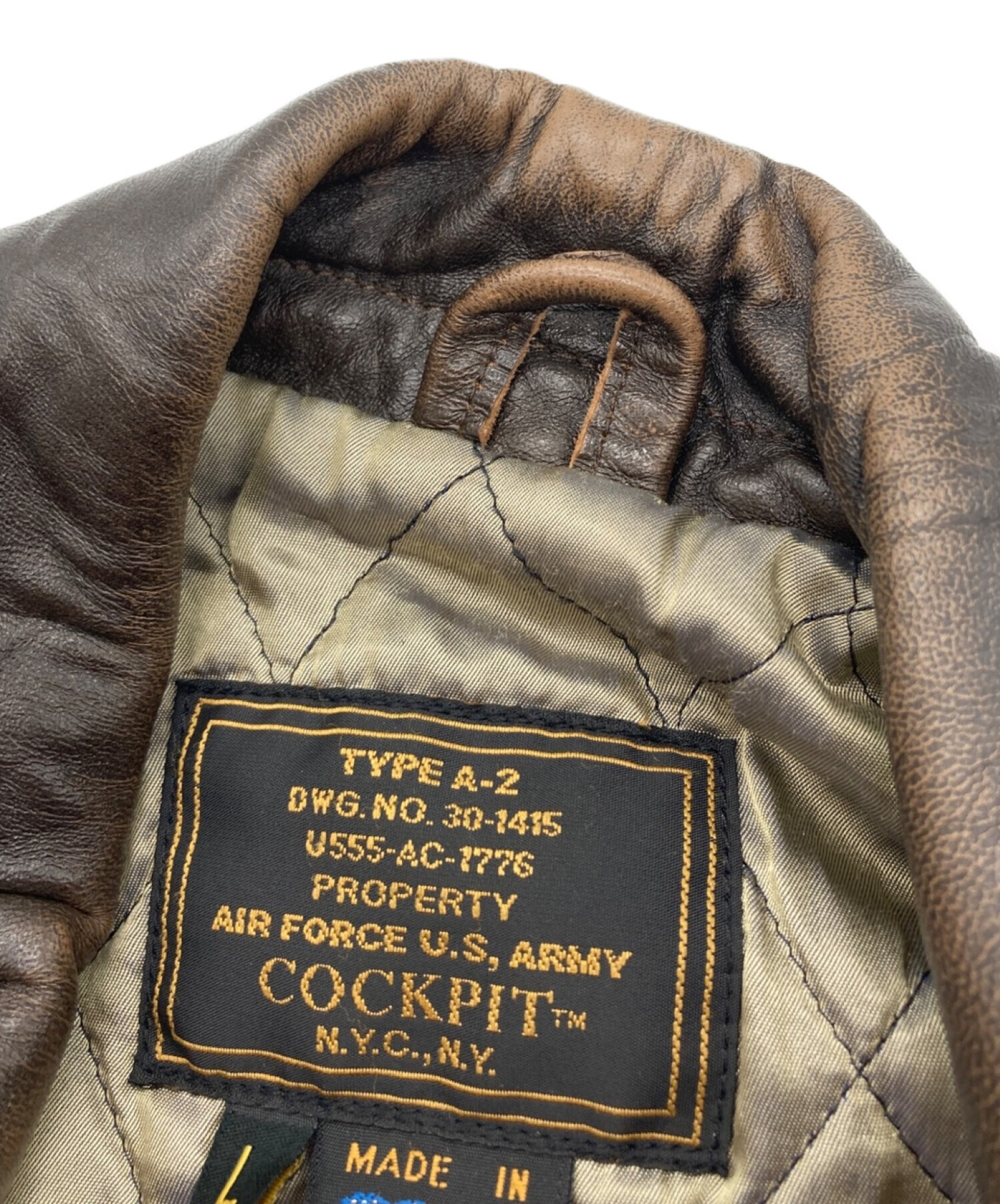 COCKPIT USA (コックピットユーエスエー) TYPE A-2レザージャケット ブラウン サイズ:L