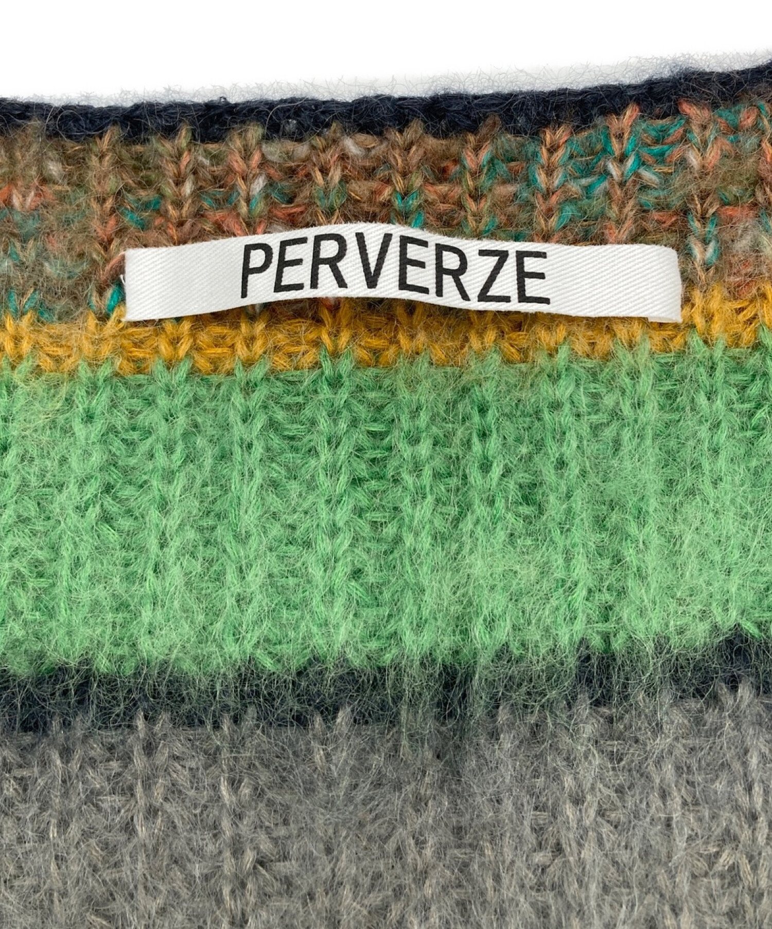PERVERZE (パーバーズ) ストライプモヘアワイドカーディガン　Stripe Mohair Wide Cardigan グリーン サイズ:FREE