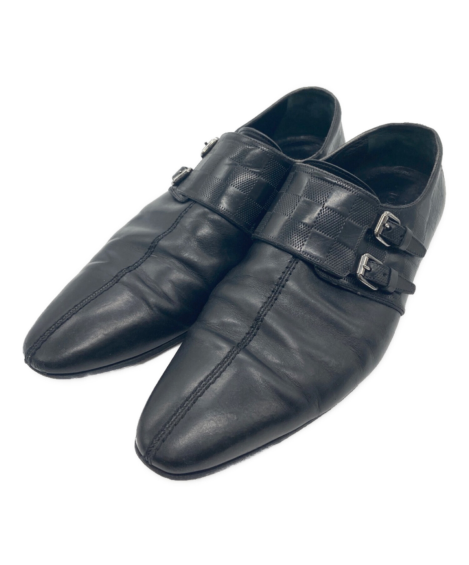 ルイヴィトン LOUIS VUITTON レザーシューズ モンクストラップシューズ ダミエ柄 カーフレザー 革靴 メンズ 9.5M(28.5cm相当) ブラック