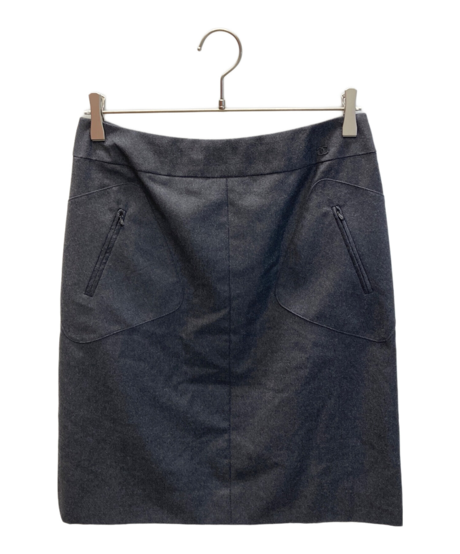 中古・古着通販】CHANEL (シャネル) ウールカシミヤスカート グレー 