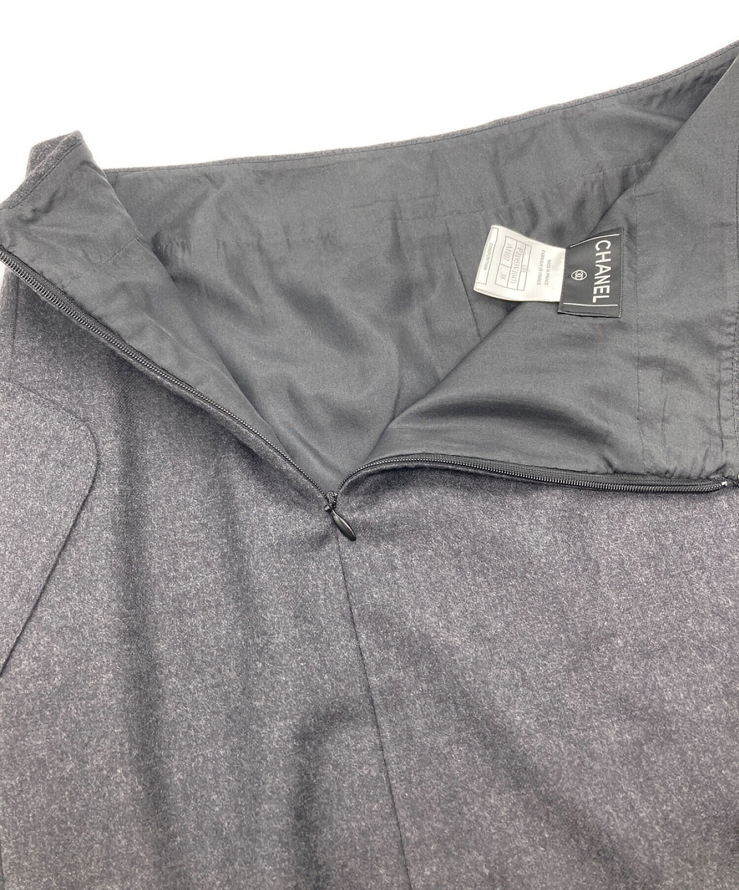 中古・古着通販】CHANEL (シャネル) ウールカシミヤスカート グレー 