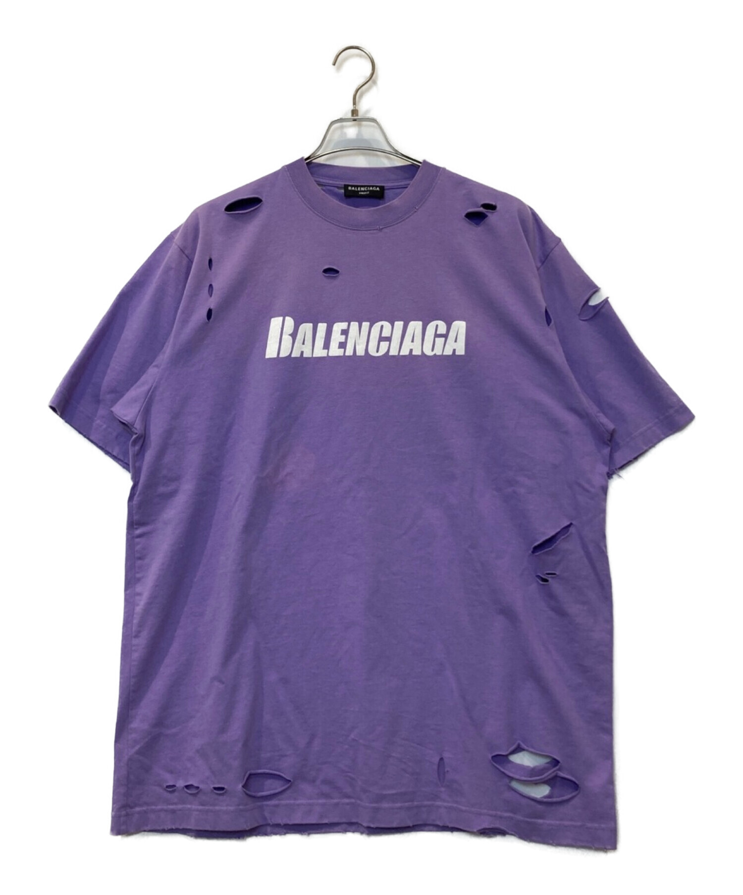 バレンシアガ BALENCIAGA デストロイ加工Tシャツ パープルサイズXXS