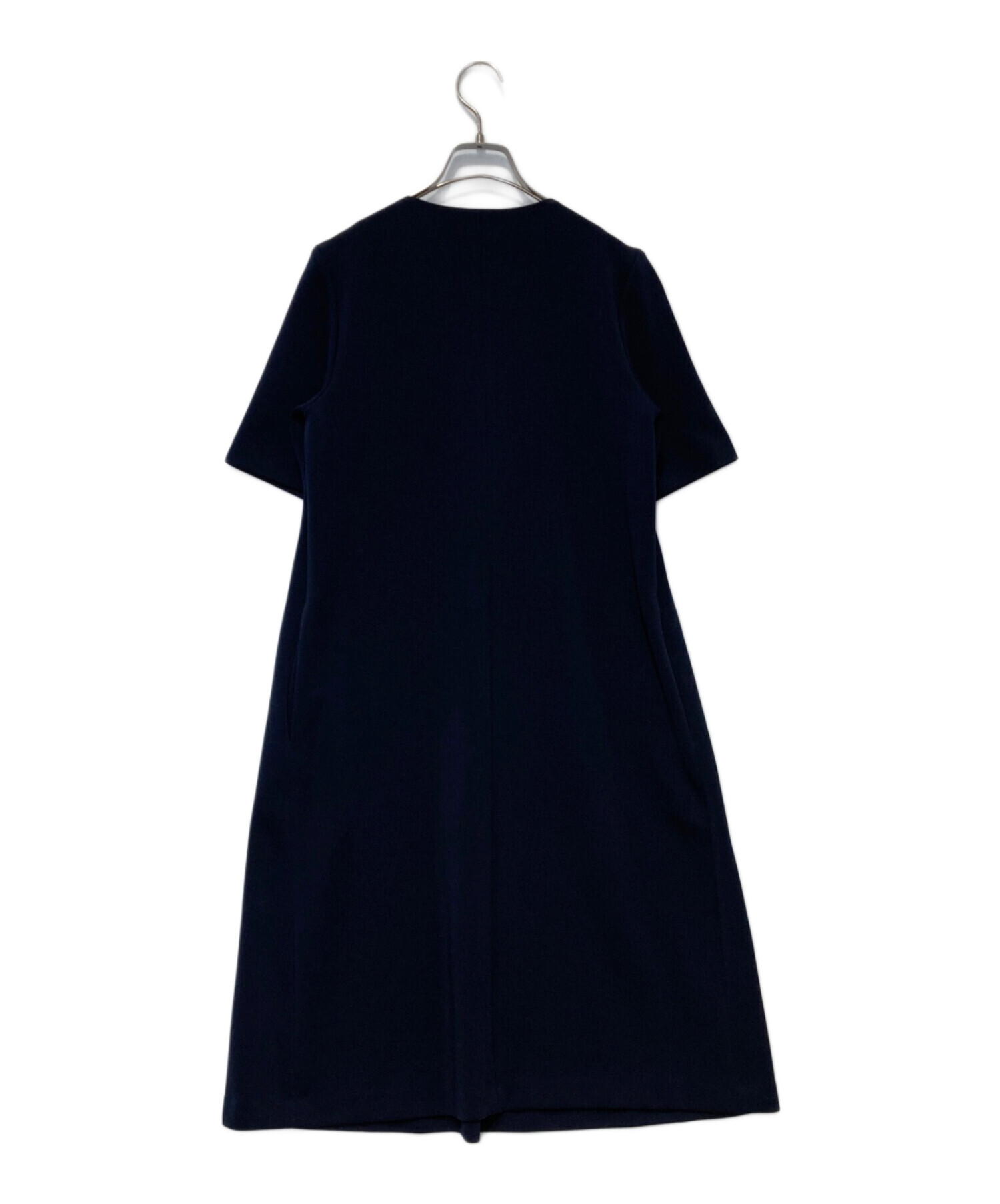 エムプルミエ ダンボールニットVネックタックワンピース　ネイビー　38 エムプルミエ ダンボールニットVネックタックワンピース