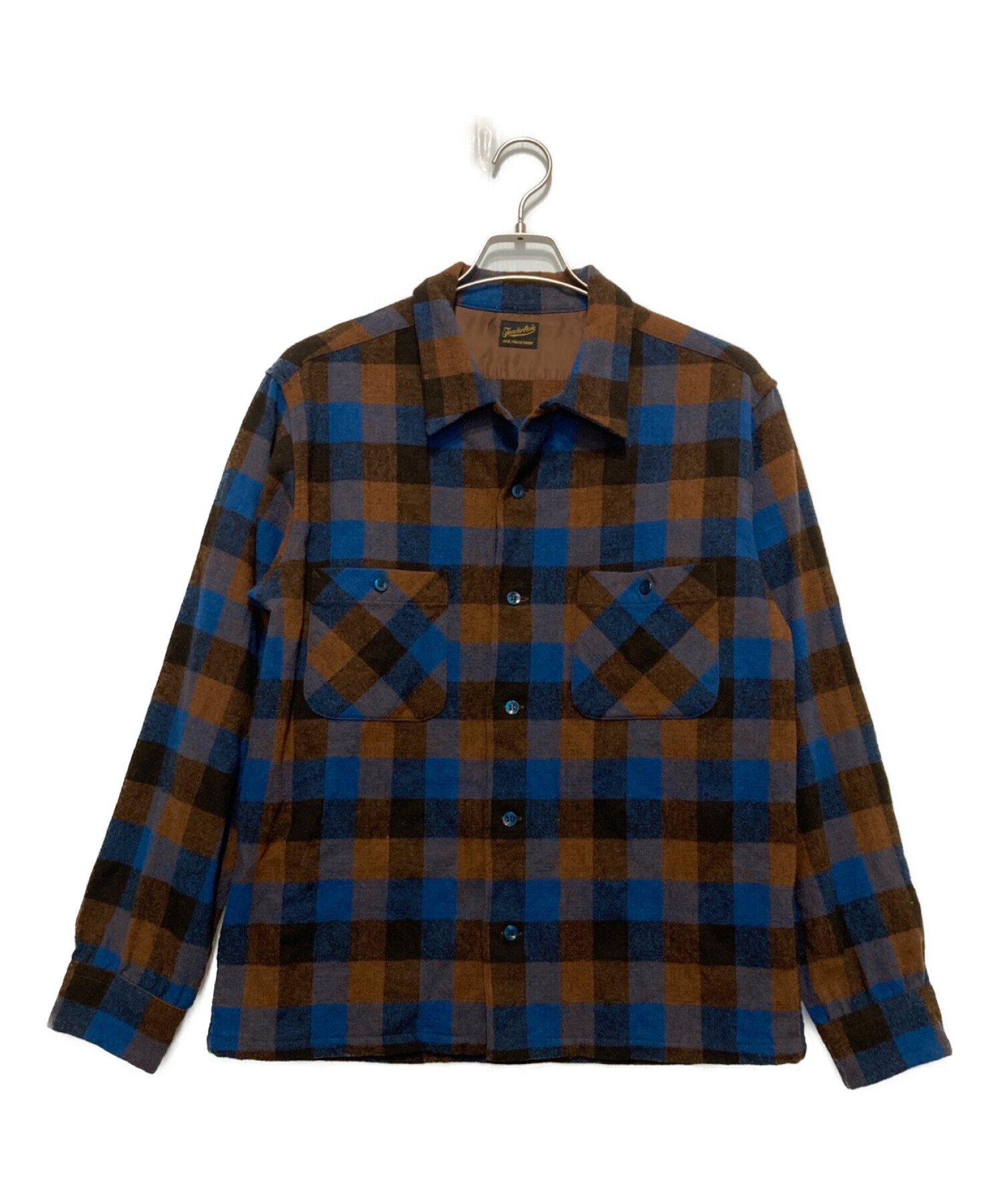 TENDERLOIN (テンダーロイン) ウールオープンカラーシャツ ブラウン×ネイビー サイズ:Ⅿ