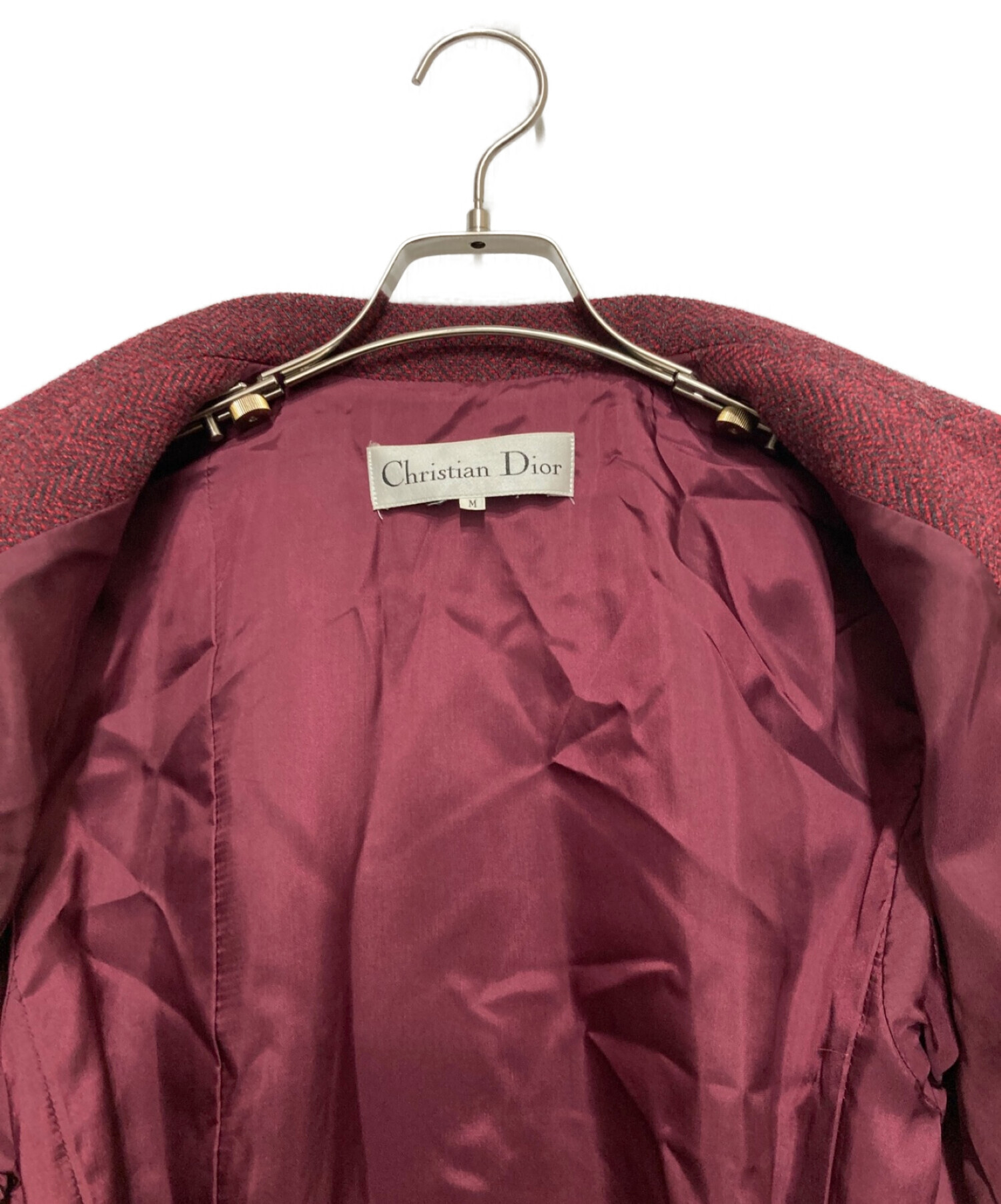 Christian Dior (クリスチャン ディオール) エンブレム刺繍ウールテーラードジャケット レッド サイズ:M