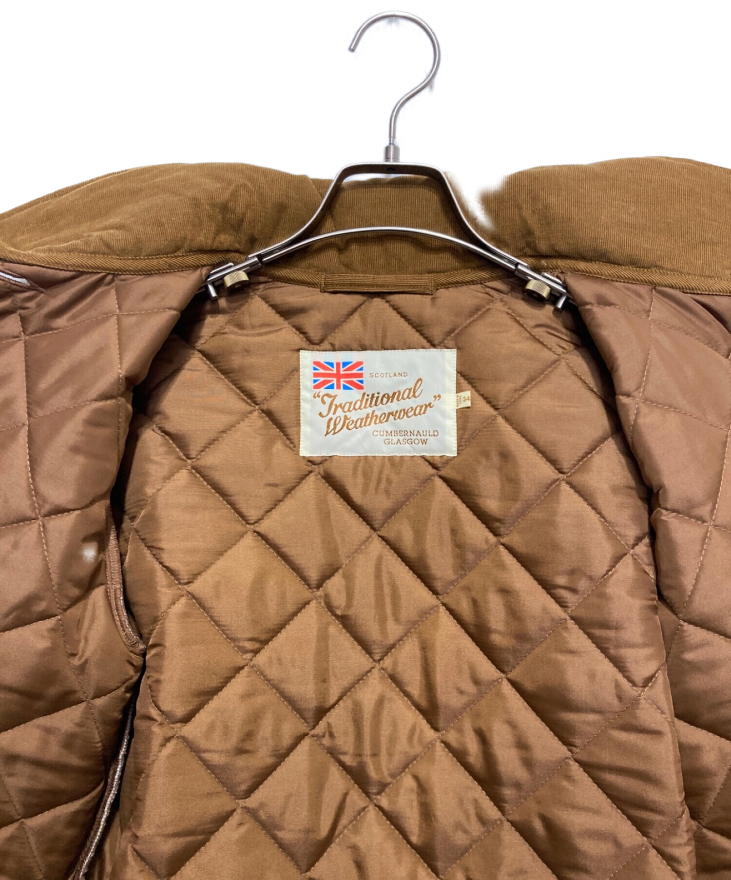 キルティングジャケットアウター　スコットランド製　ブラウン　34サイズ
