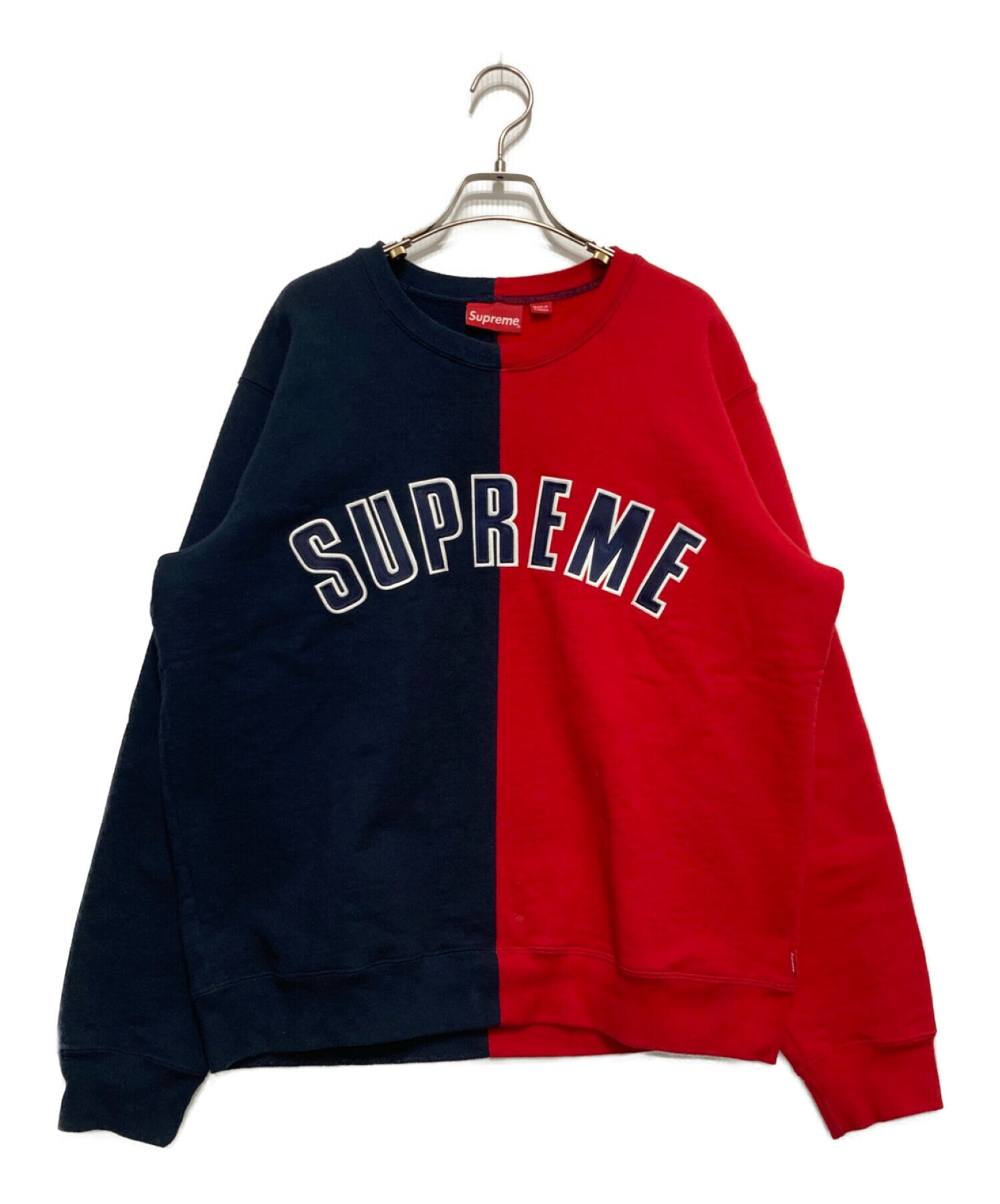Supreme (シュプリーム) split crewneck sweatshirt レッド×ネイビー サイズ:Ⅿ