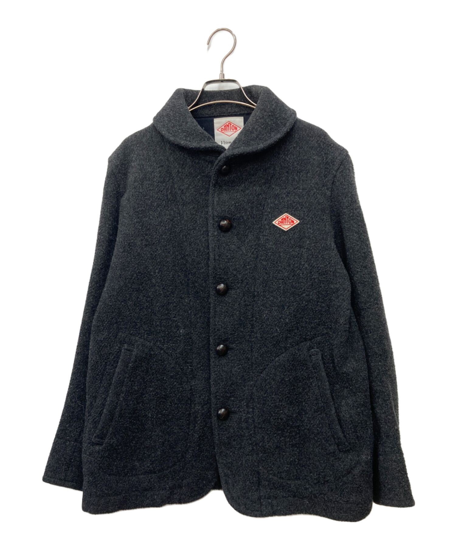希少】DANTON ウールモッサ ピーコート チェック 丸襟 40L 紺 緑