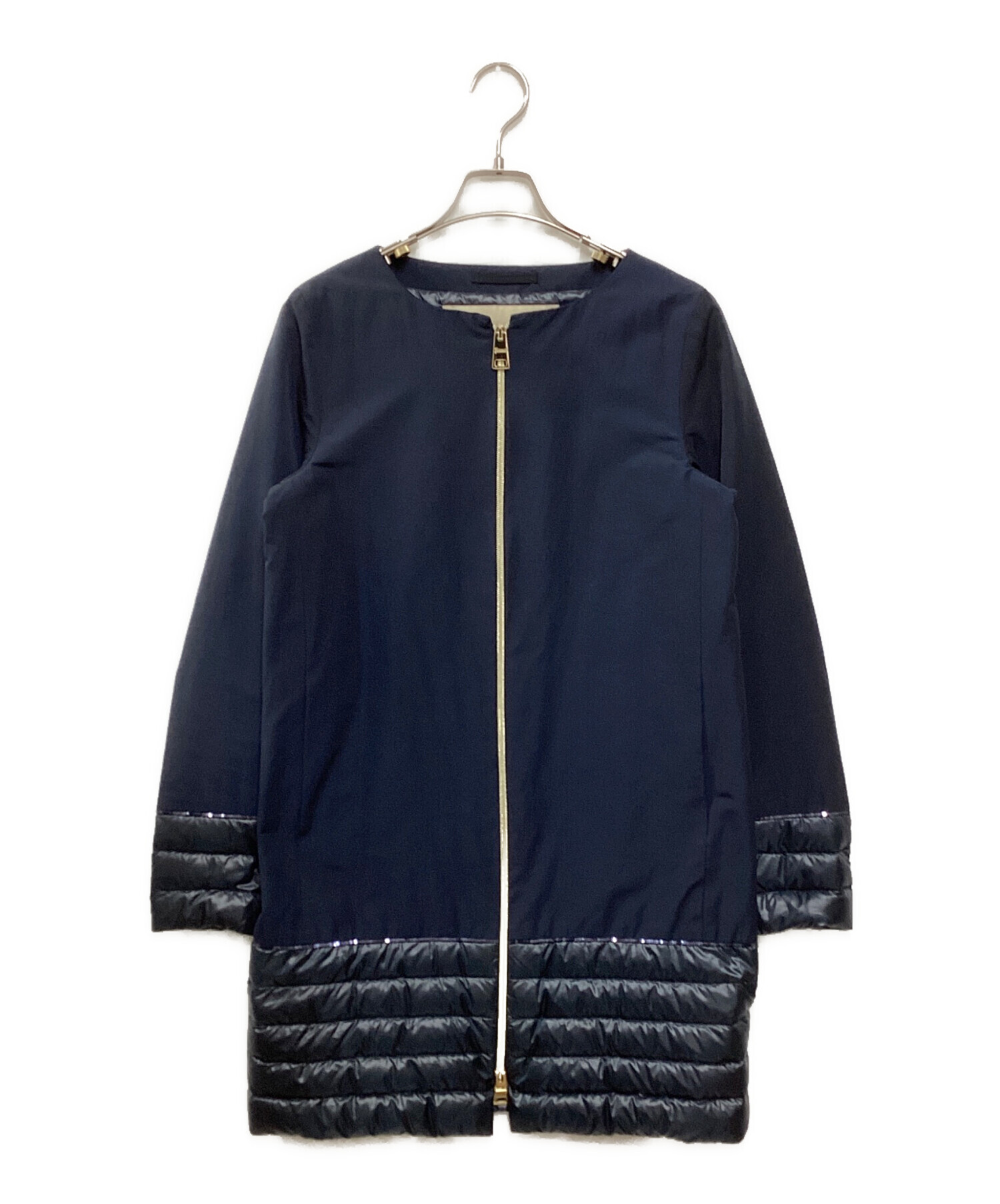 中古・古着通販】HERNO (ヘルノ) ノーカラーダウン切替コート ネイビー 
