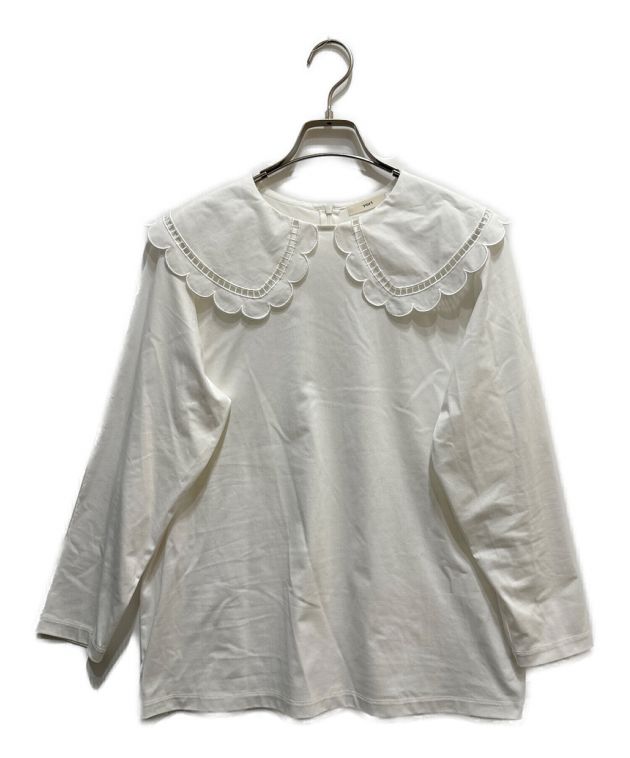 美品】yori スカラップカラー ロンT ホワイト yori スカラップカラー