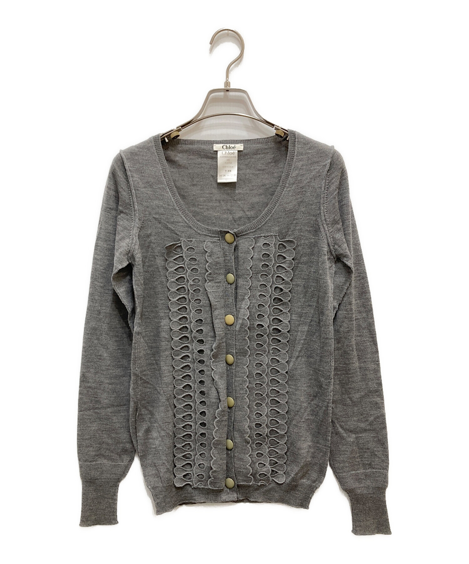 中古・古着通販】Chloe (クロエ) デザインニットカーディガン グレー  
