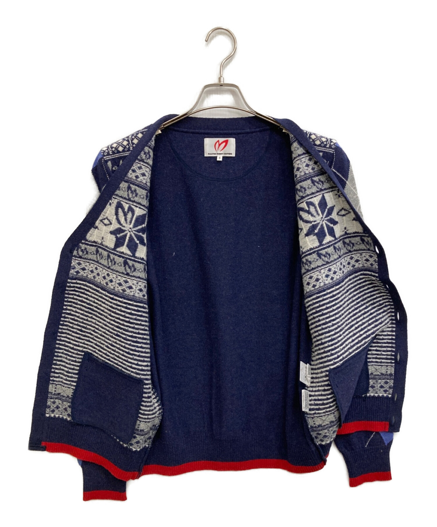 マスターバニー★メンズカーディガン★サイズ５(Ｌ) カーディガン メンズ マスターバニーエディション 紺色 ゴルフ 冬用