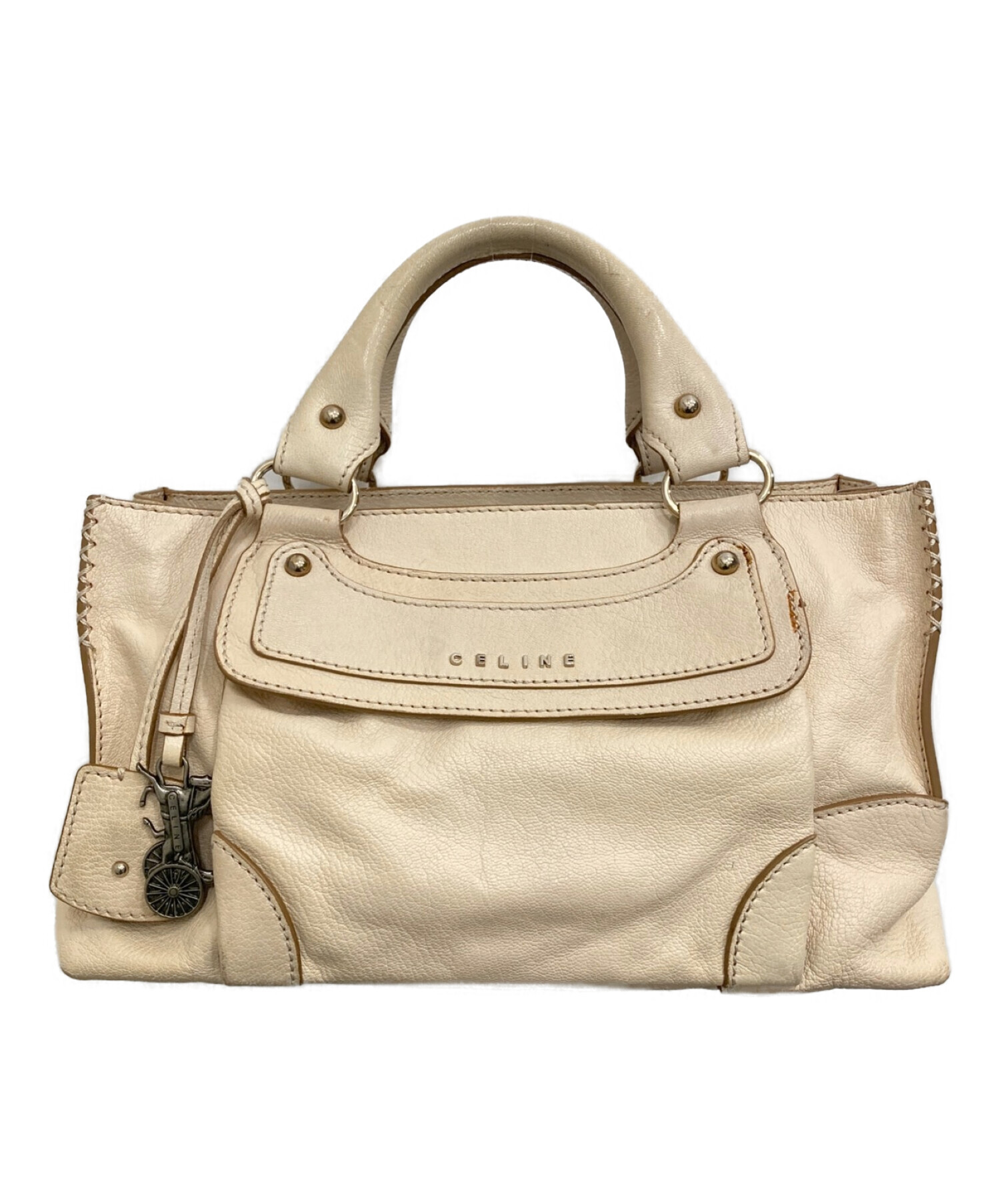 中古・古着通販】CELINE (セリーヌ) レザーハンドバッグ ベージュ 