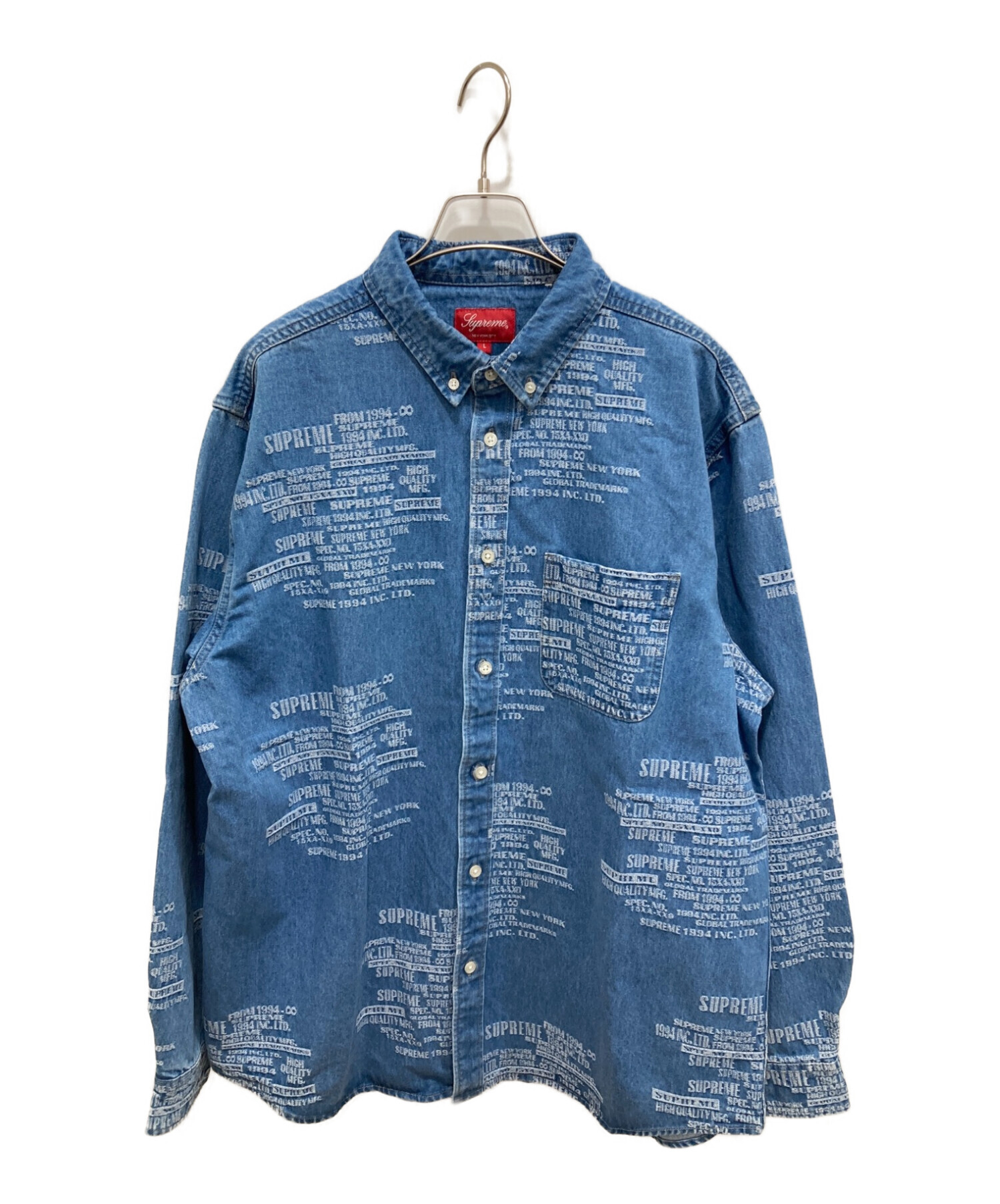 SUPREME (シュプリーム) Trademark Jacquard Denim Shirt インディゴ サイズ:L
