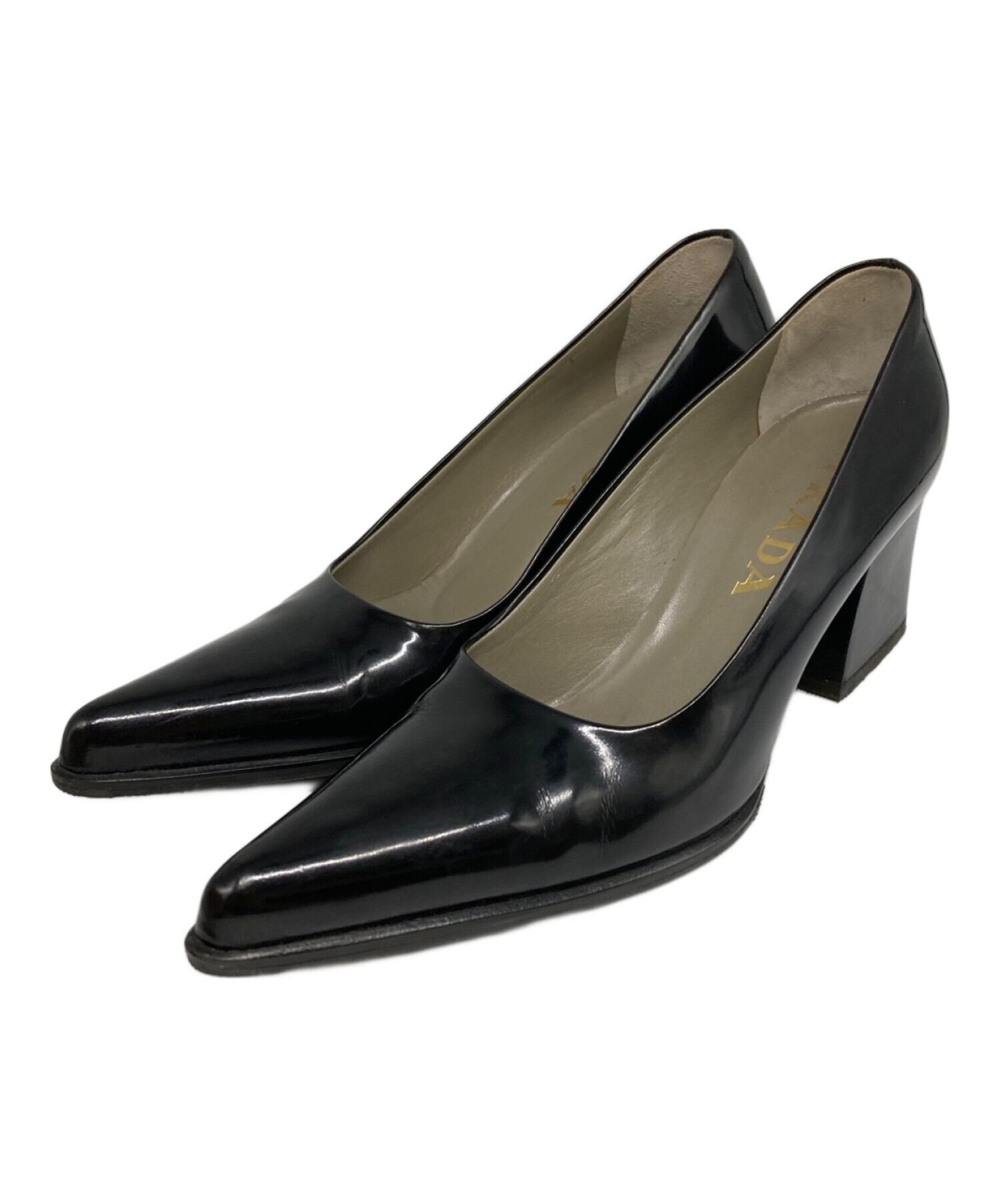 中古・古着通販】PRADA (プラダ) チャンキーヒールパンプス ブラック 