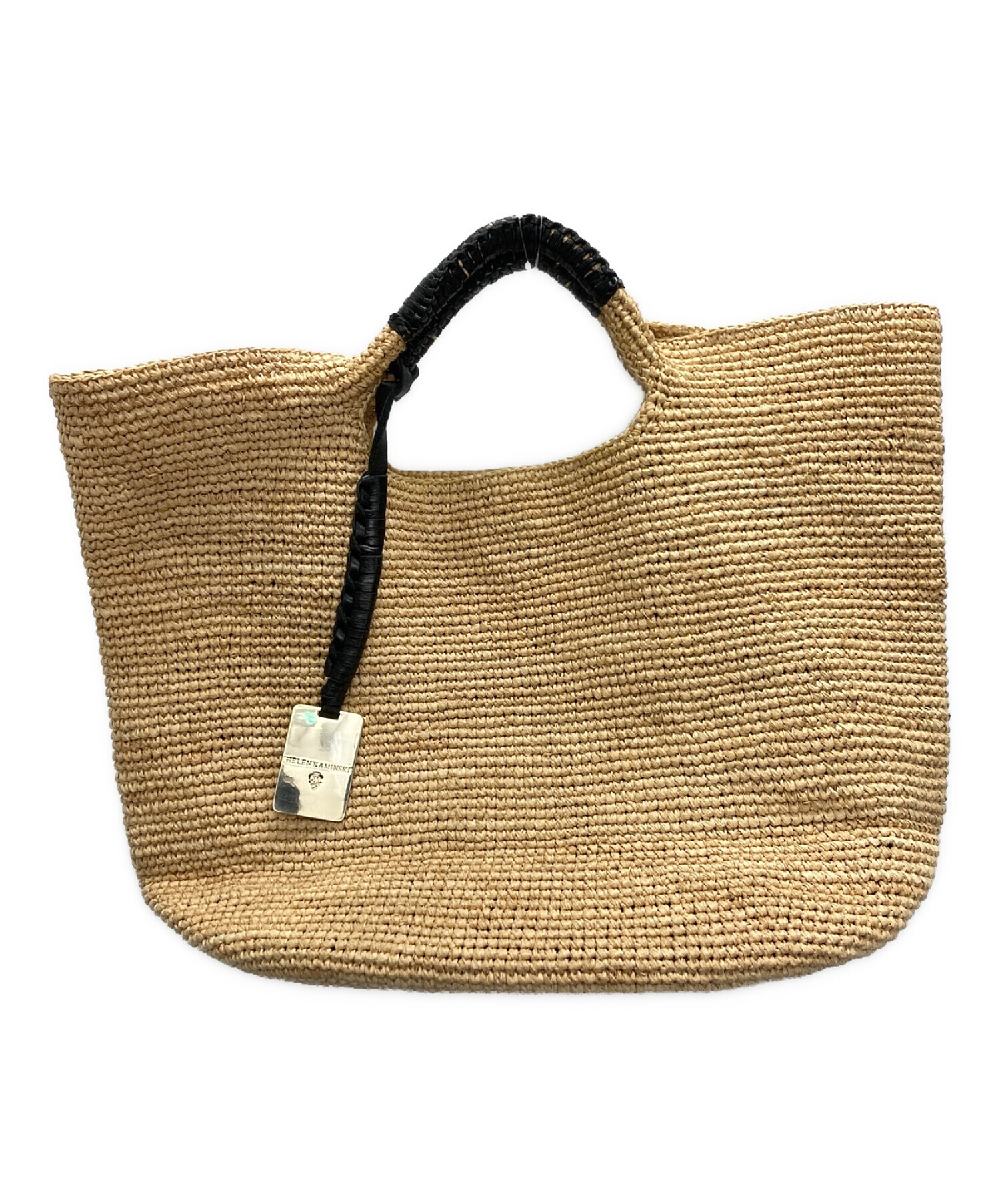 ヘレンカミンスキー　ラフィア　バッグ　焦茶　used ヘレンカミンスキー ラフィア×レザー ハンドバッグ ブラウン 中古