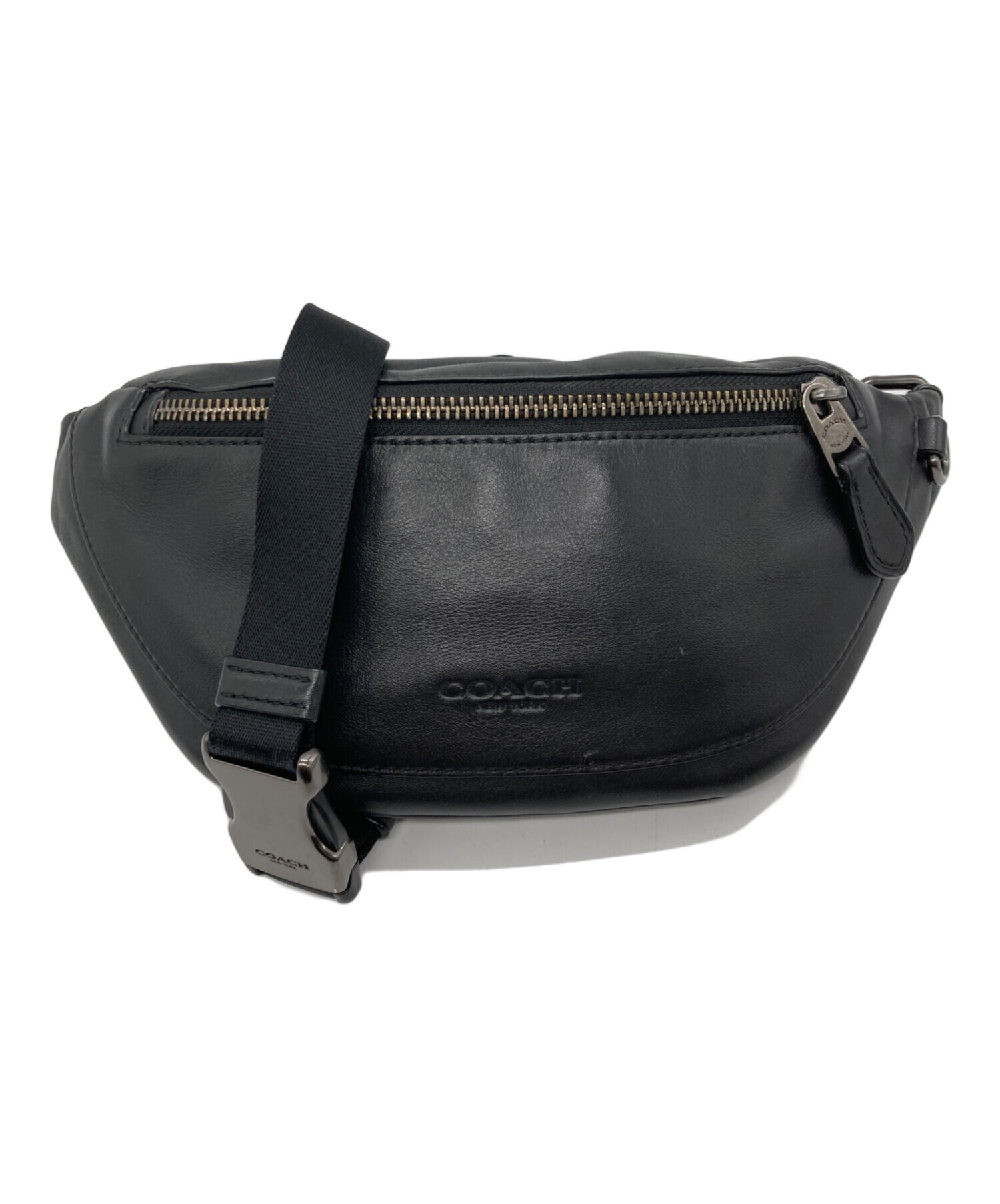中古・古着通販】COACH (コーチ) レザーウエストバッグ ブラック 
