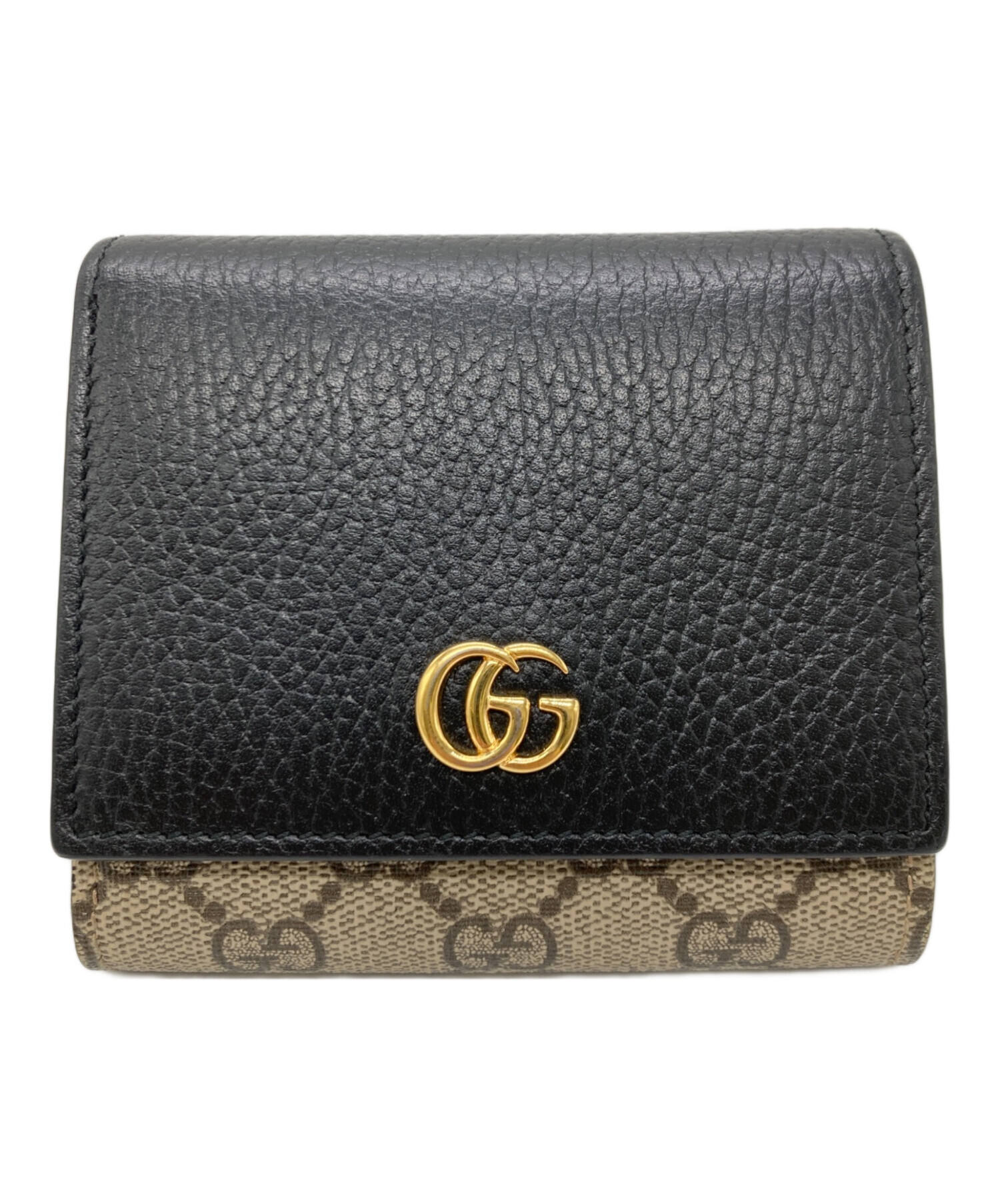 中古・古着通販】GUCCI (グッチ) 2つ折り財布 ベージュ×ブラック 