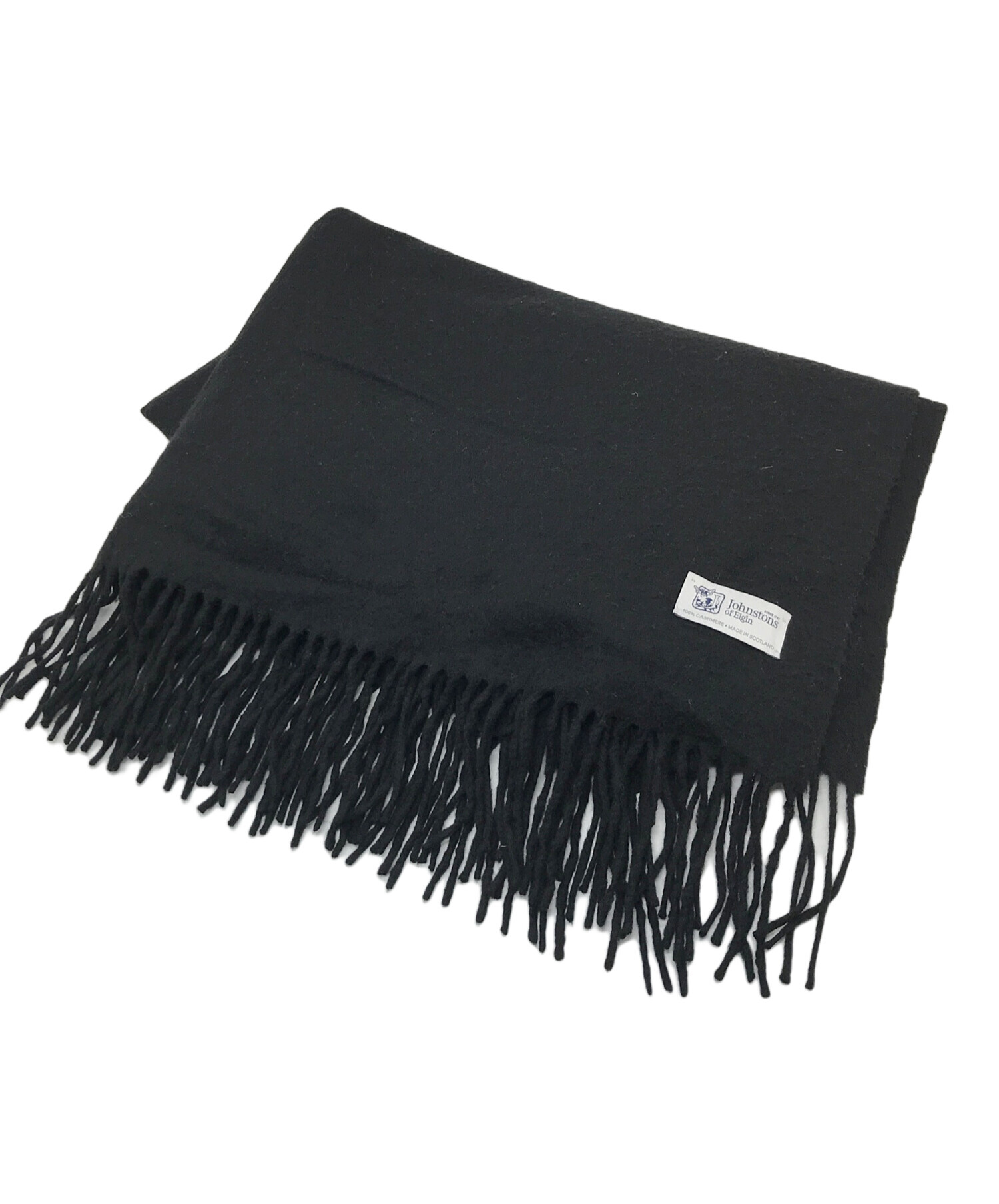 ブラック】新品 ジョンストンズ 大判 ストール マフラー カシミヤ 黒 