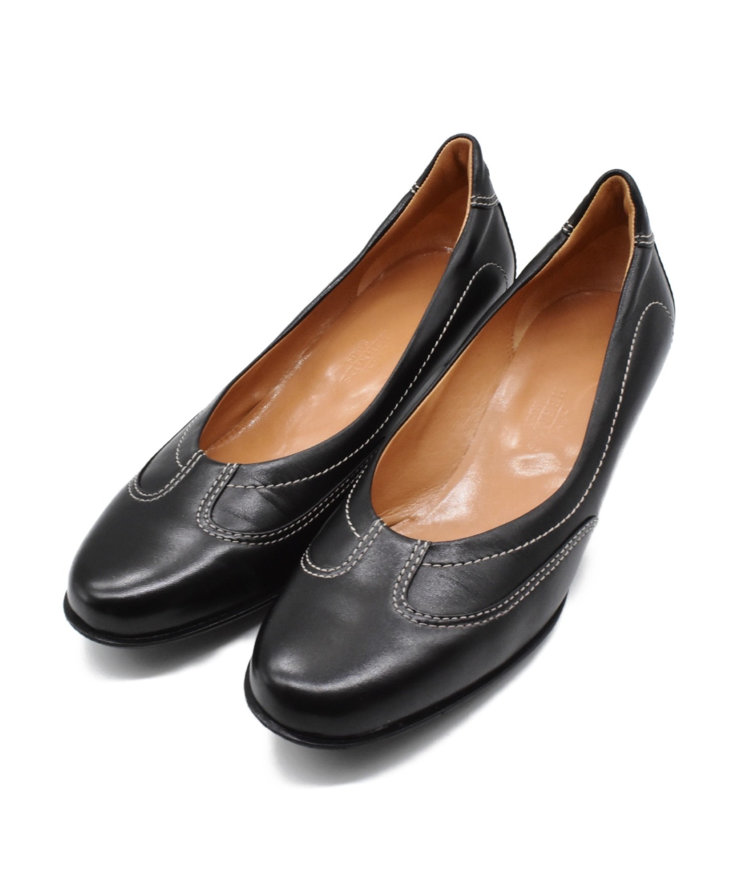 中古・古着通販】HERMES (エルメス) ローヒールパンプス ブラック 