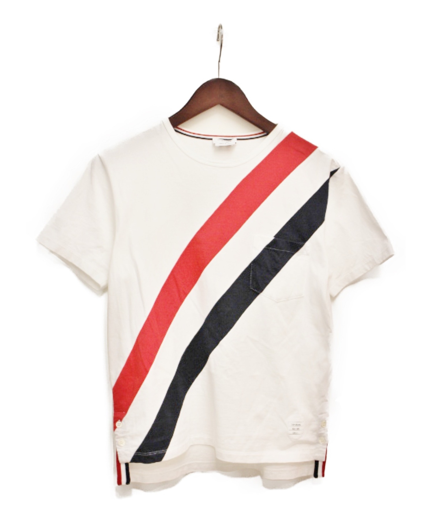 トムブラウン Tシャツ 半袖 クルーネック トリコロール XL グレー 赤 紺48cm着丈