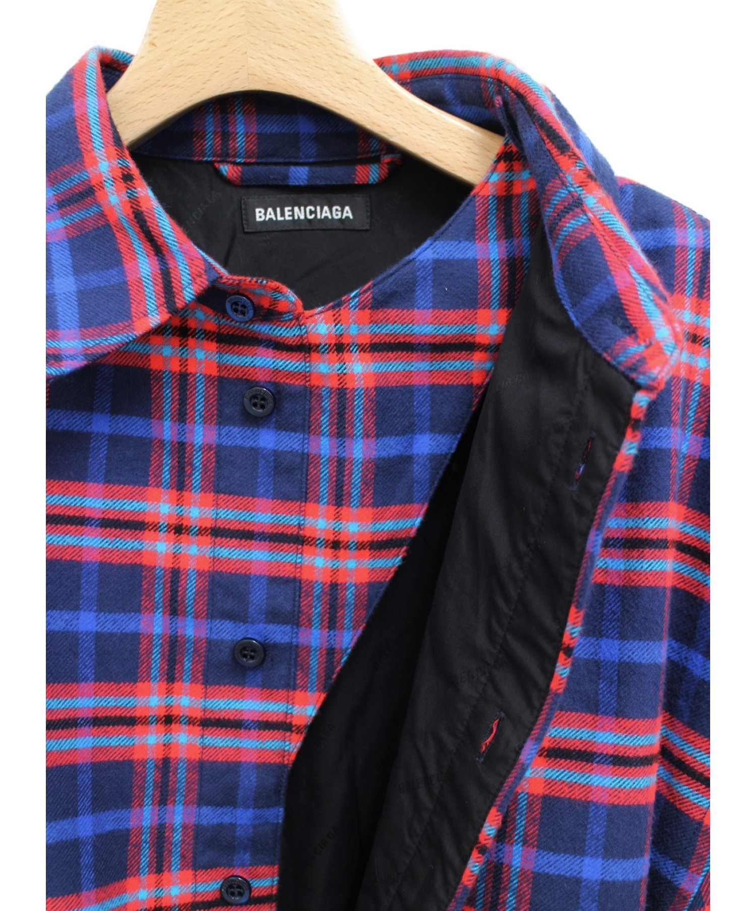 BALENCIAGA (バレンシアガ) 19AW オーバーサイズチェックシャツ ブルー×レッド サイズ:39