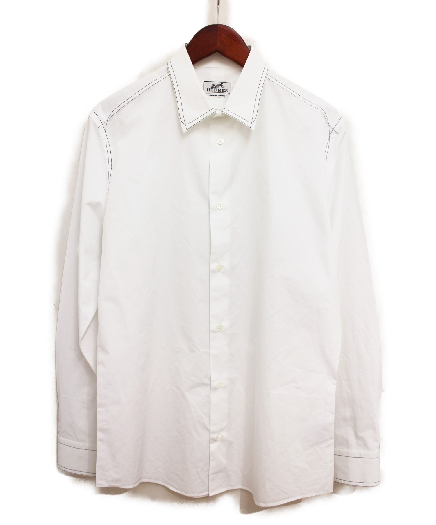 HERMES (エルメス) ステッチデザインシャツ ホワイト サイズ:39