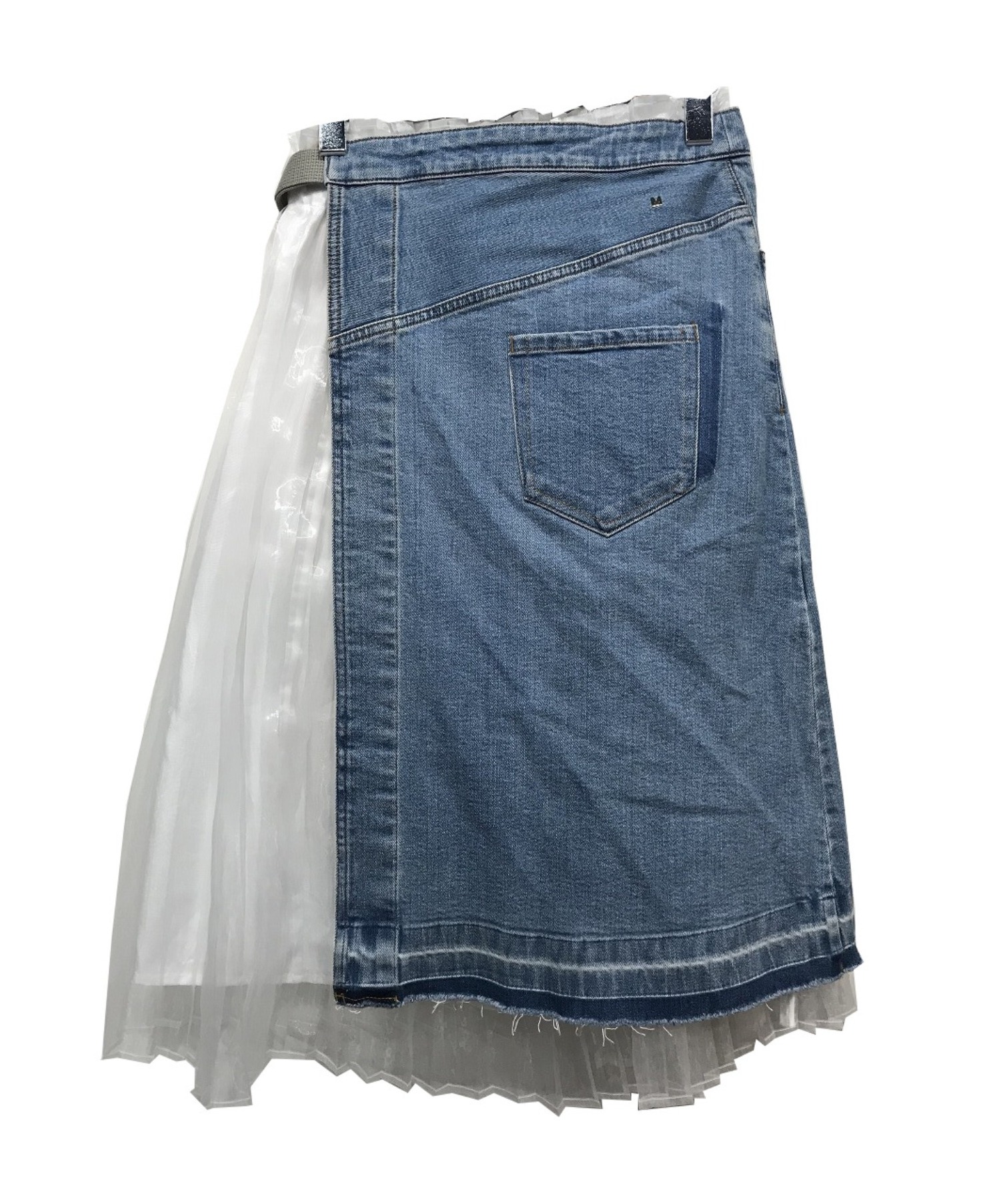 MUVEIL (ミュベール) デニムサロン付プリーツスカート ブルー×ホワイト サイズ:38
