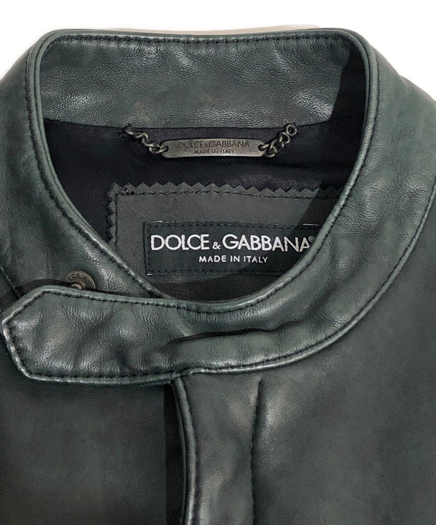 DOLCE & GABBANA (ドルチェ＆ガッバーナ) USED加工シングルレザーライダースジャケット ブラック サイズ:44