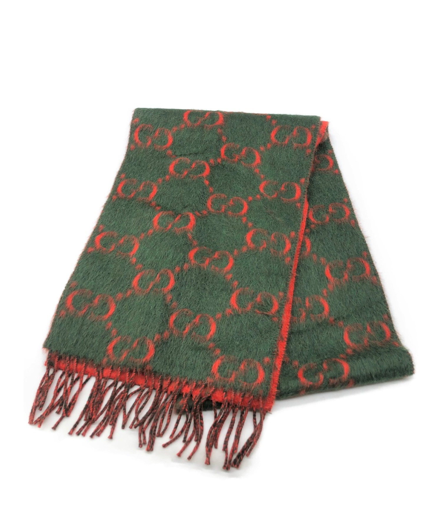 中古・古着通販】GUCCI (グッチ) GG柄アルパカマフラー グリーン  