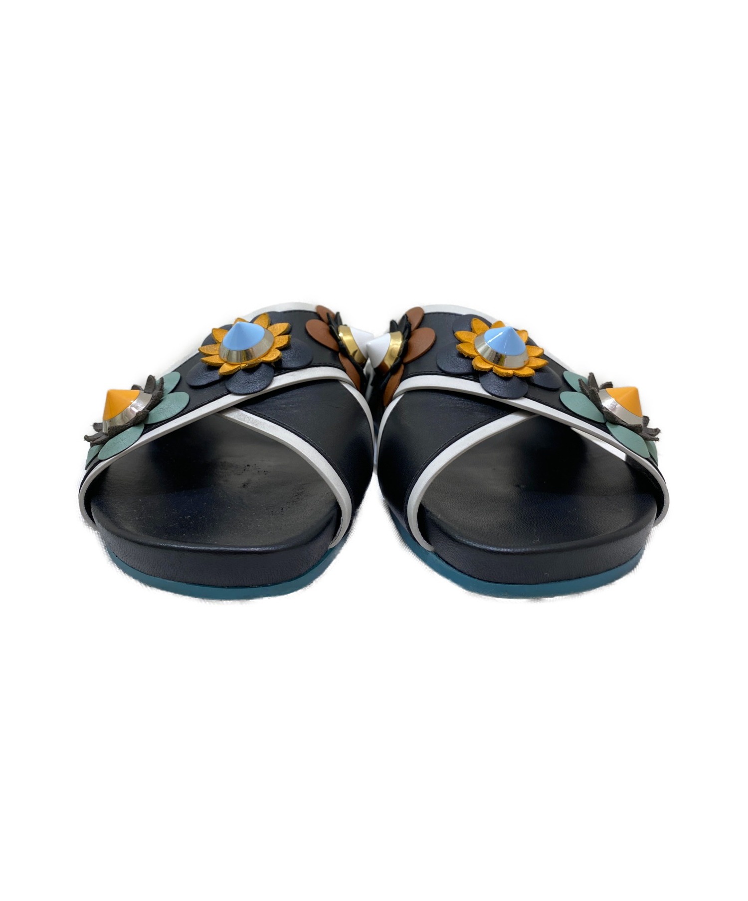 KD301】中古 FENDI/フェンディ フラワーモチーフ サンダル チャンキー 