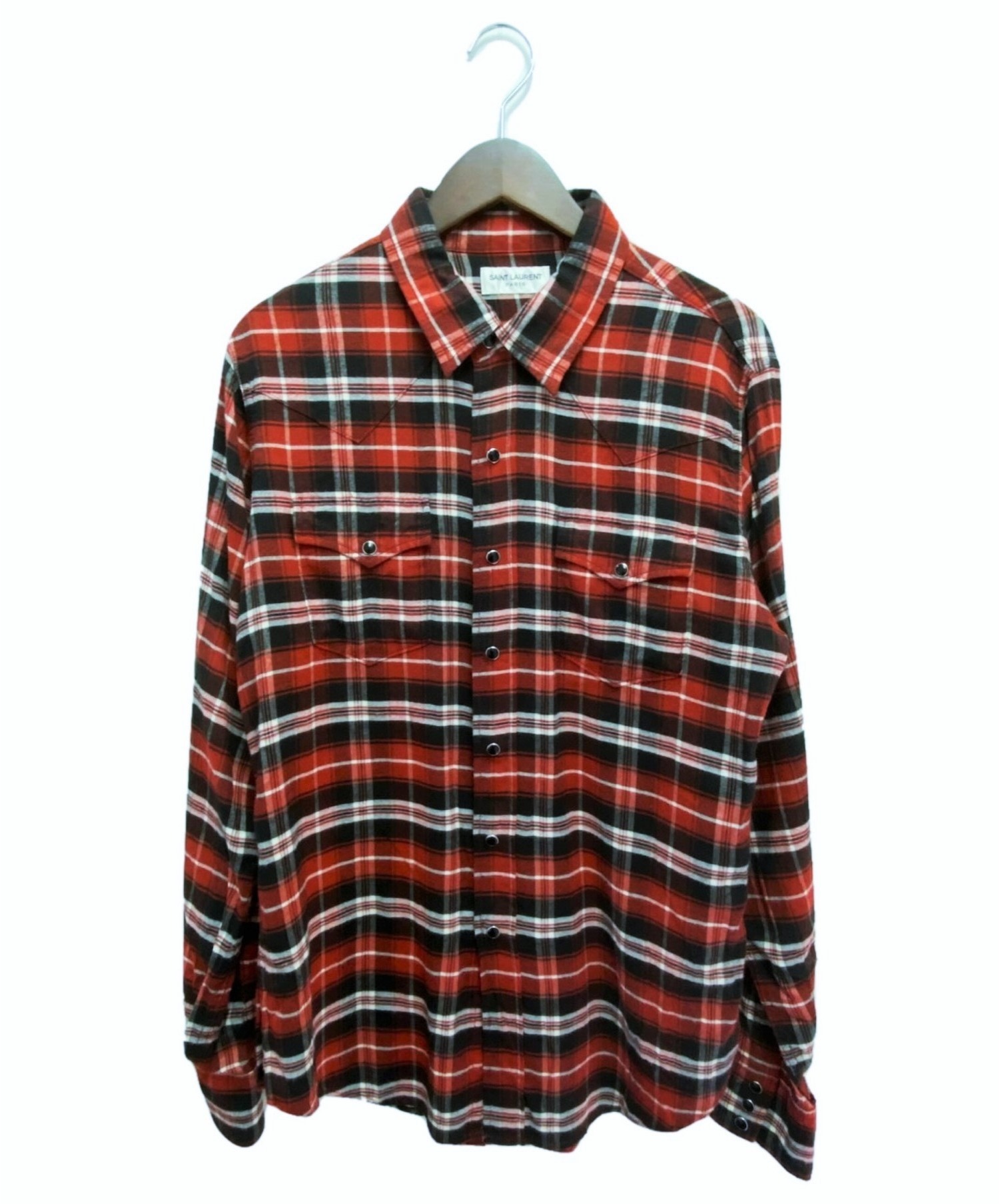 SAINTLAURENT サンローラン チェックシャツ 赤 S-