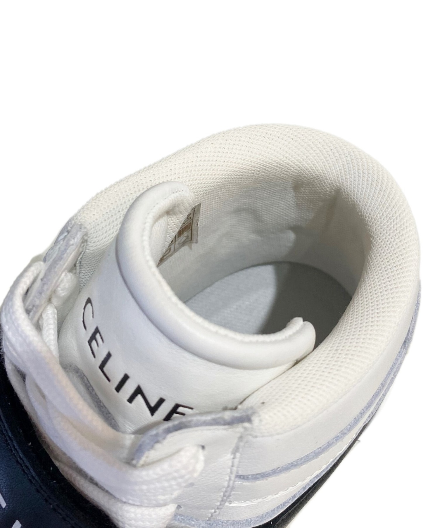 CELINE (セリーヌ) CT-03 ベルクロストラップ付き ハイスニーカー ホワイト×ブラック サイズ:42