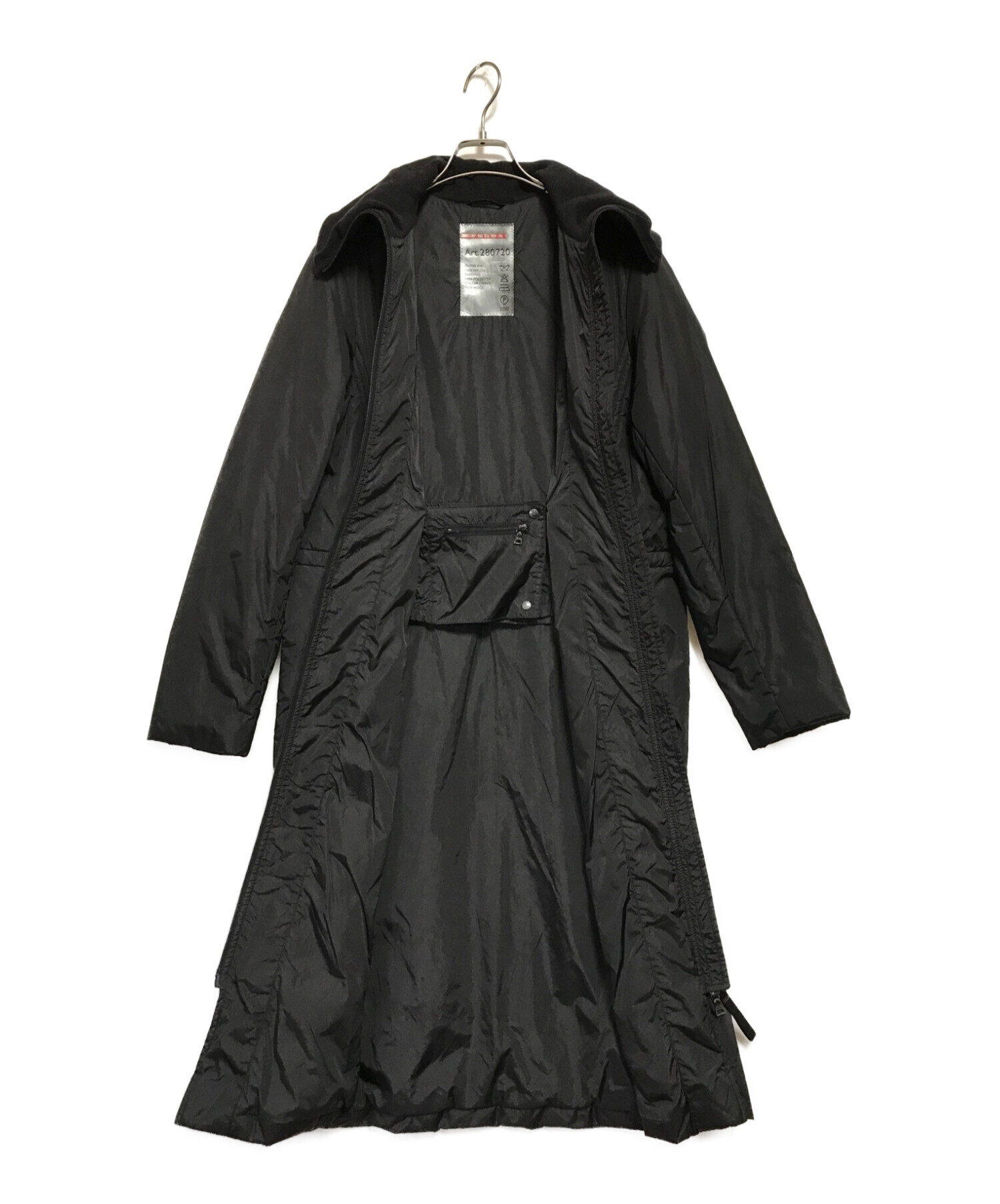 PRADA (プラダ) ロングコート　ジップコート　中綿コート　ブラック ブラック サイズ:SIZE 40