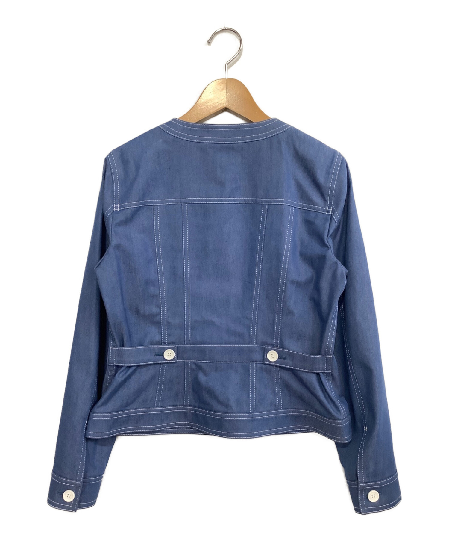 ANAYI (アナイ) デニムライクノーカラージャケット ブルー サイズ:38