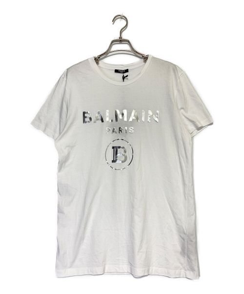 中古・古着通販】BALMAIN (バルマン) メタリックロゴTシャツ ホワイト