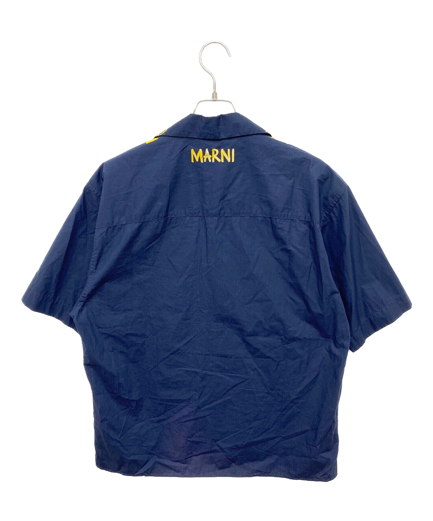MARNI (マルニ) オープンカラーペイントシャツ ネイビー×イエロー サイズ:48