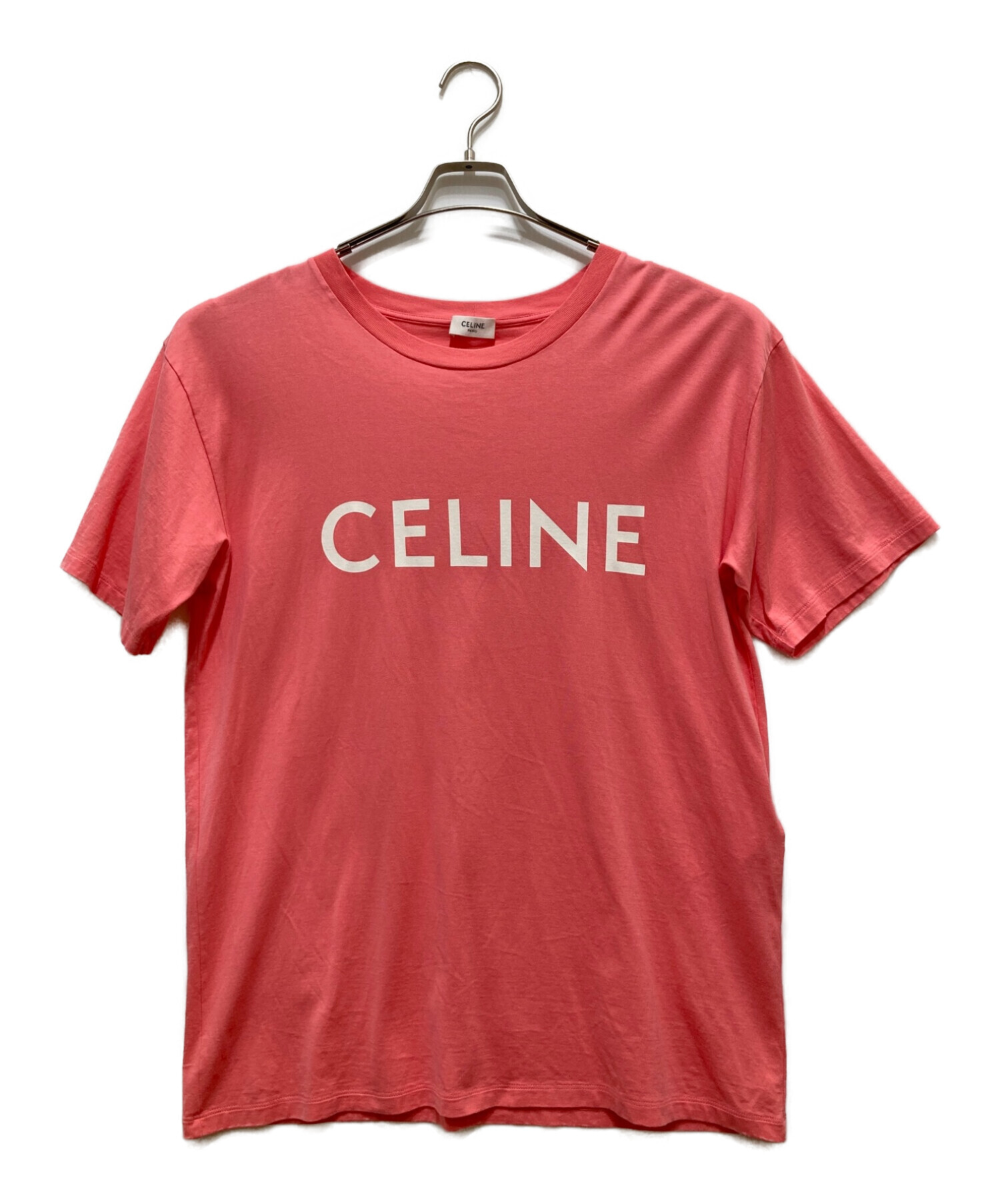 CELINE (セリーヌ) CELINE ルーズ Tシャツ / コットンジャージー ピンクフラミンゴ×ホワイト サイズ:S