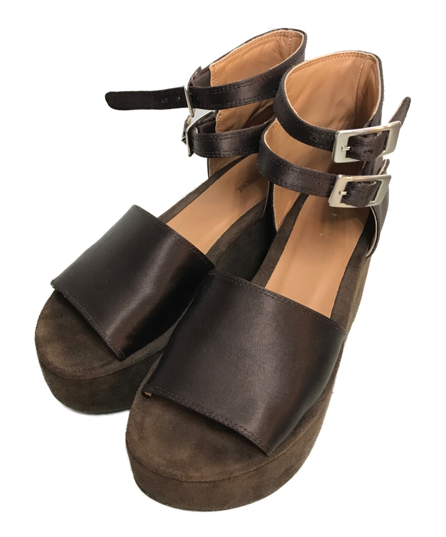 Pippichic (ピッピシック) satin sandal ancle w storap ブラウン サイズ:36