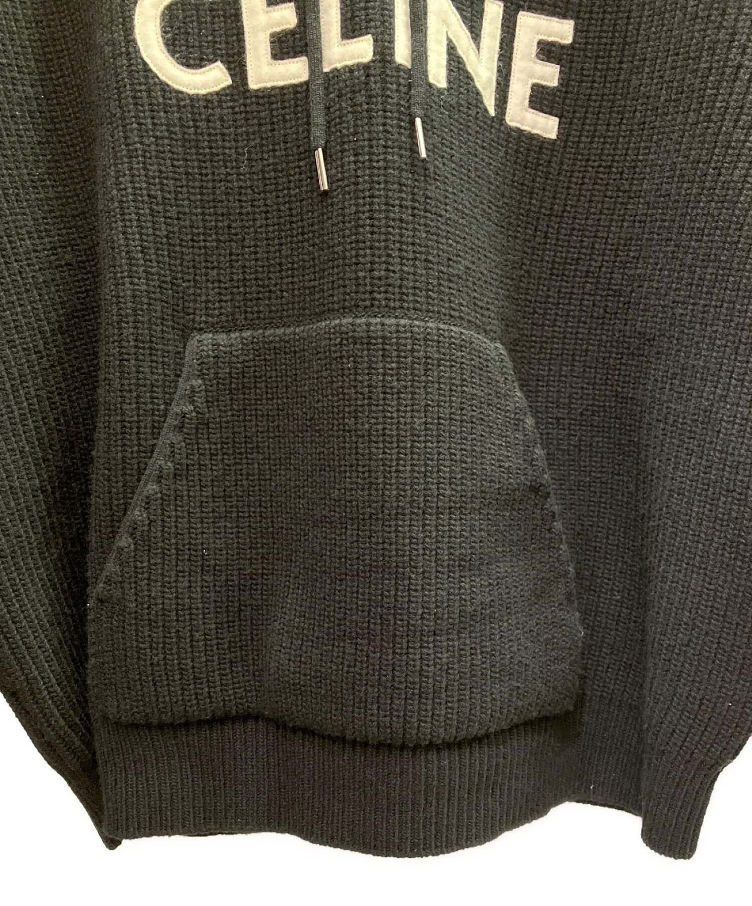 CELINE (セリーヌ) フード付きセーター / リブ編みウール ブラック サイズ:S