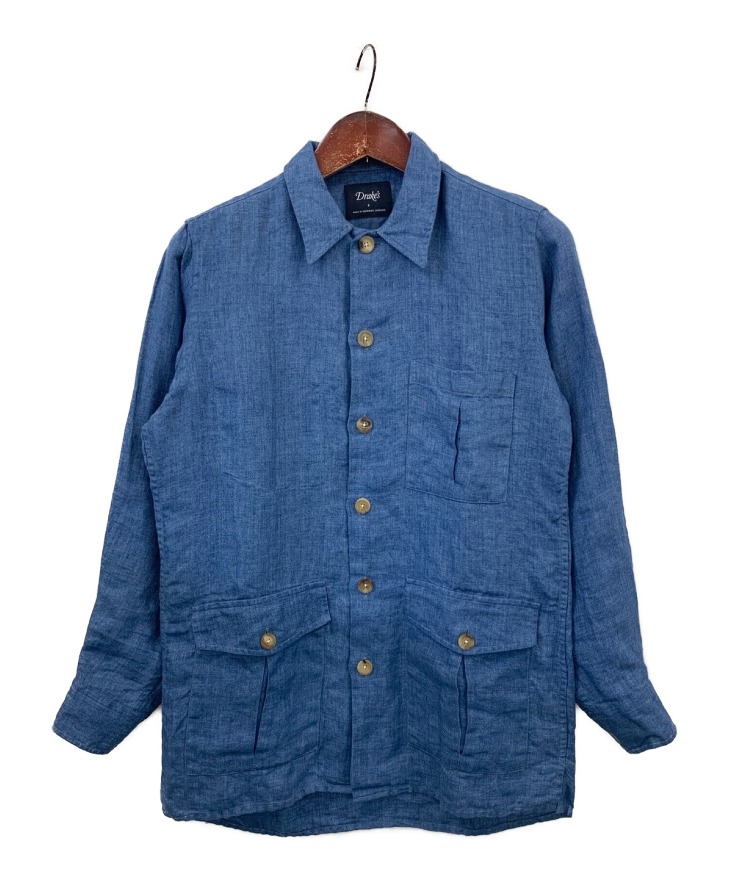 DRAKE'S (ドレイクス) リネンソリッドシャツジャケット ブルー サイズ:S