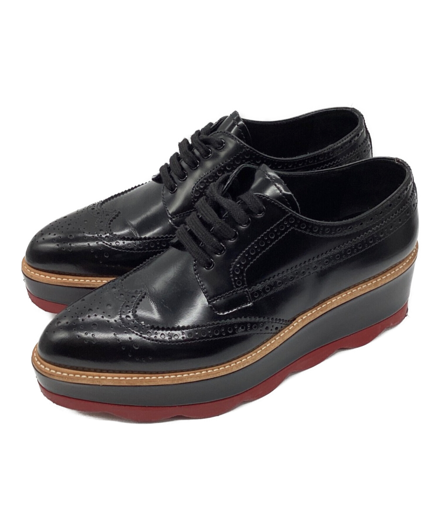 中古・古着通販】PRADA (プラダ) ウィングチップシューズ ブラック 