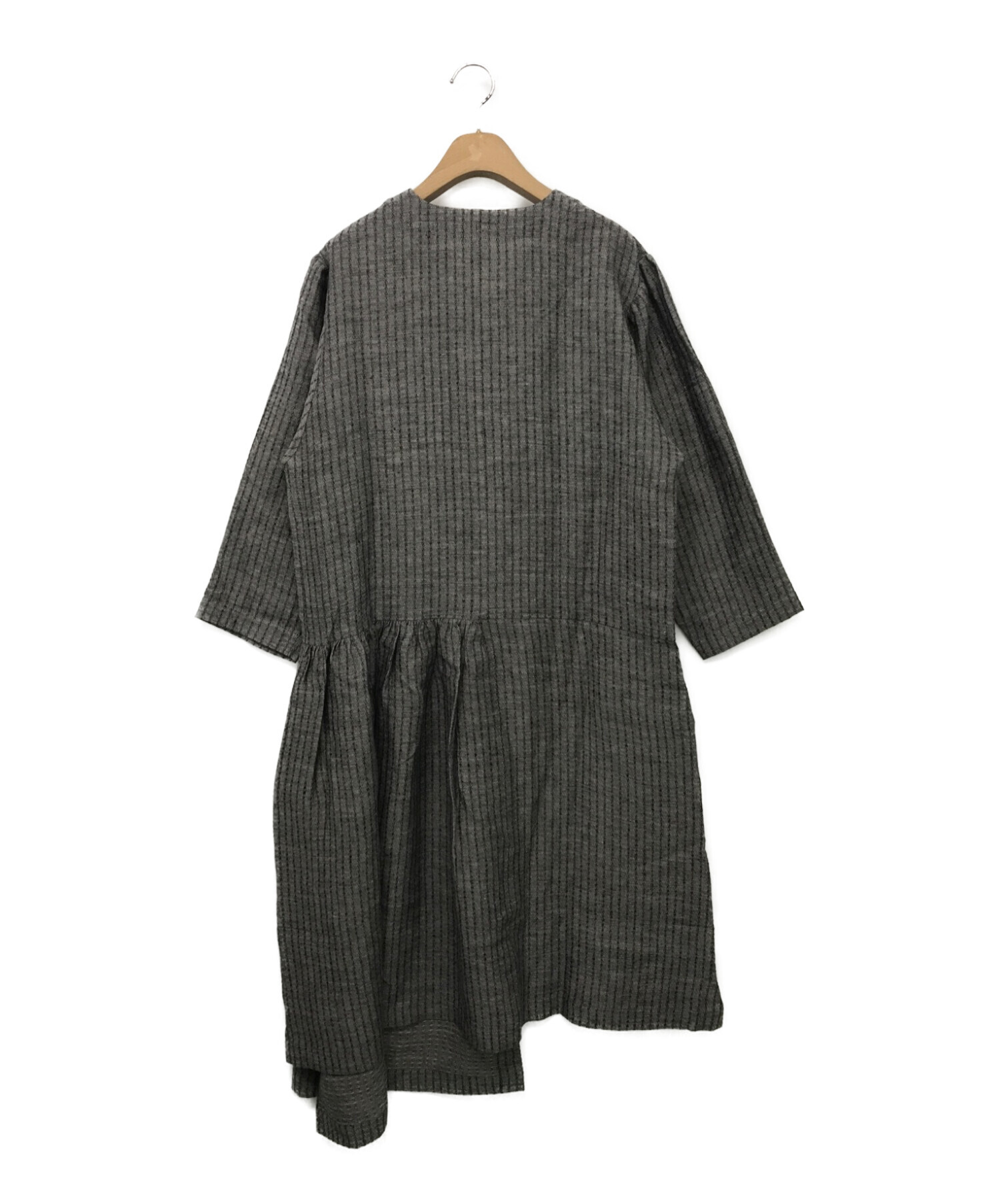 中古・古着通販】MUKU (ムク) アシンメトリーリネンワンピース グレー 