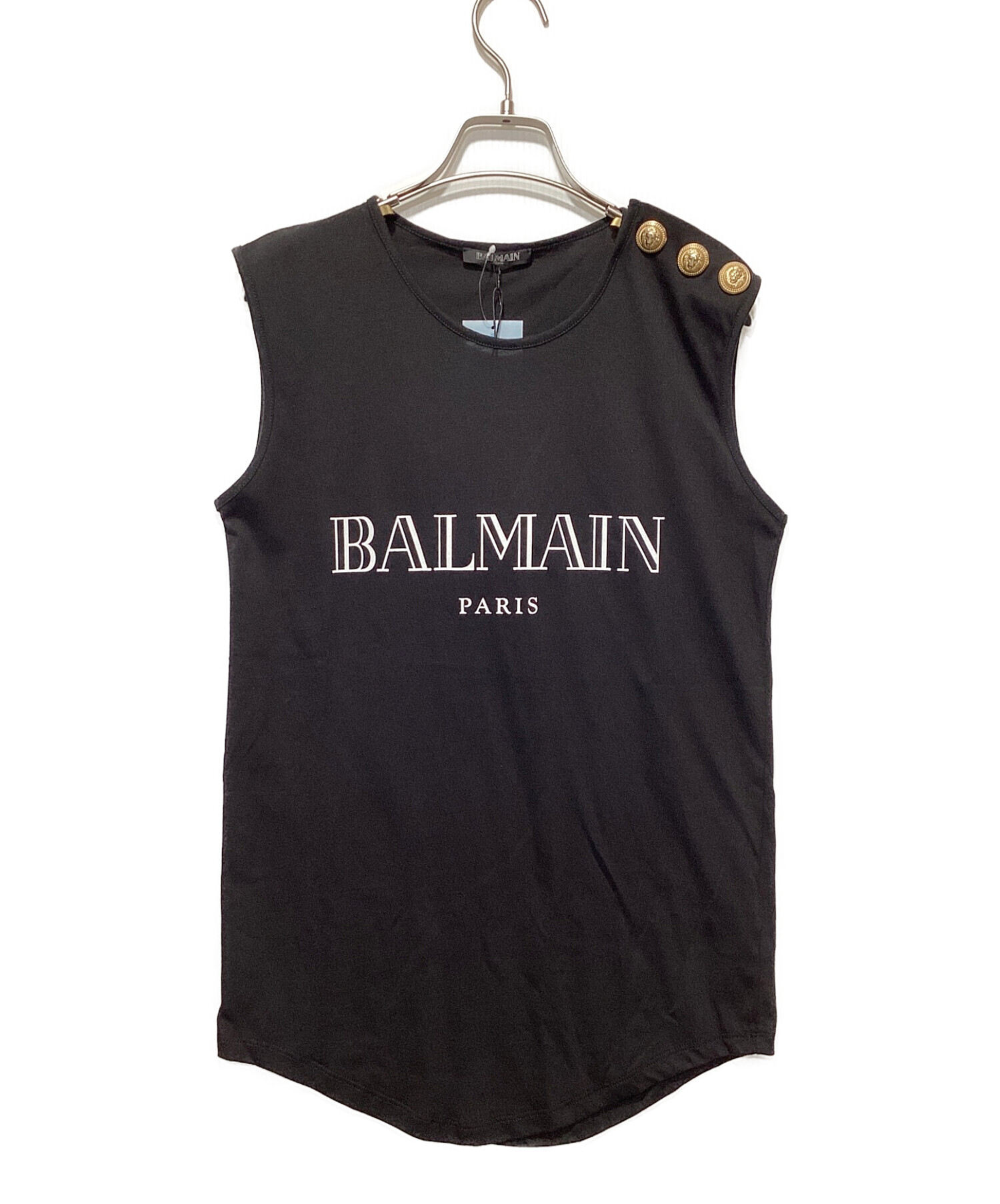 BALMAIN (バルマン) 金釦ノースリーブTシャツ ブラック サイズ:34