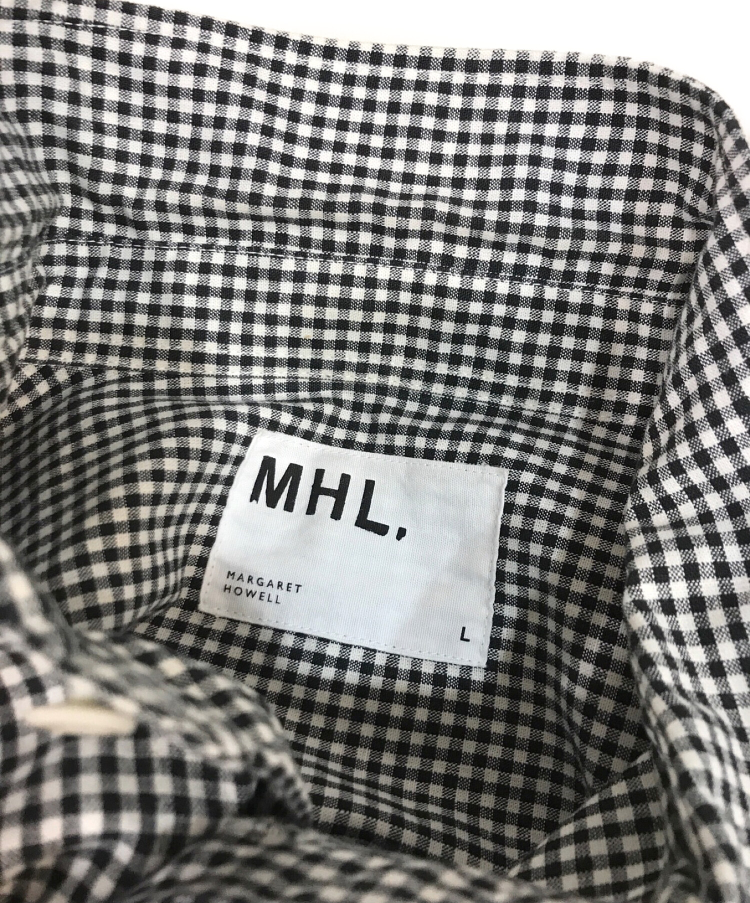 MHL (エムエイチエル) コットンリネンチェックシャツ ブラック×ホワイト サイズ:L