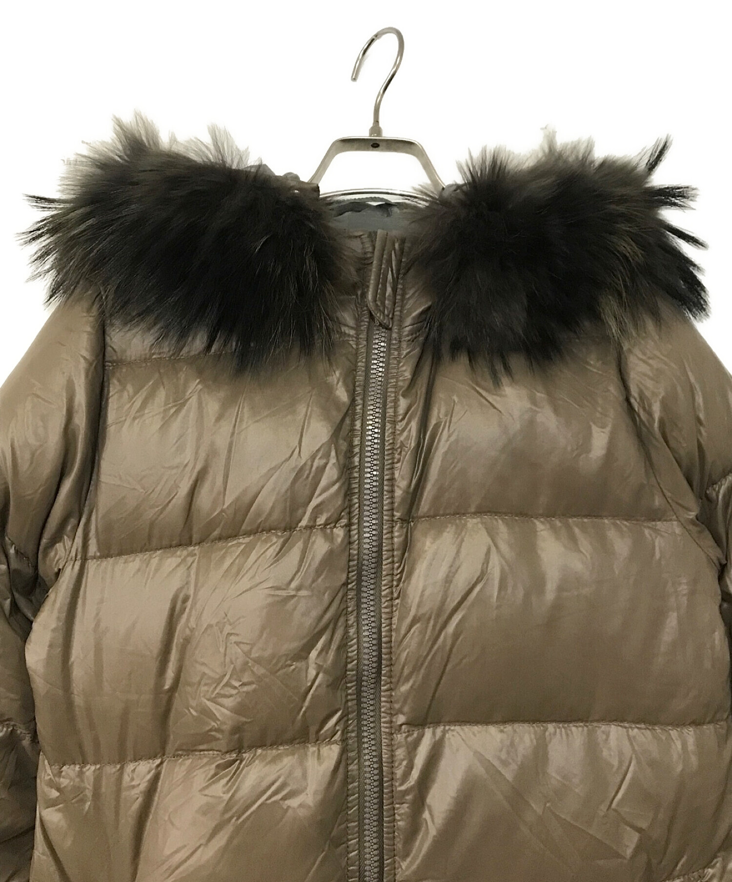 DUVETICA ダウンベスト ブラウン 40 ファー フード付き DUVETICA