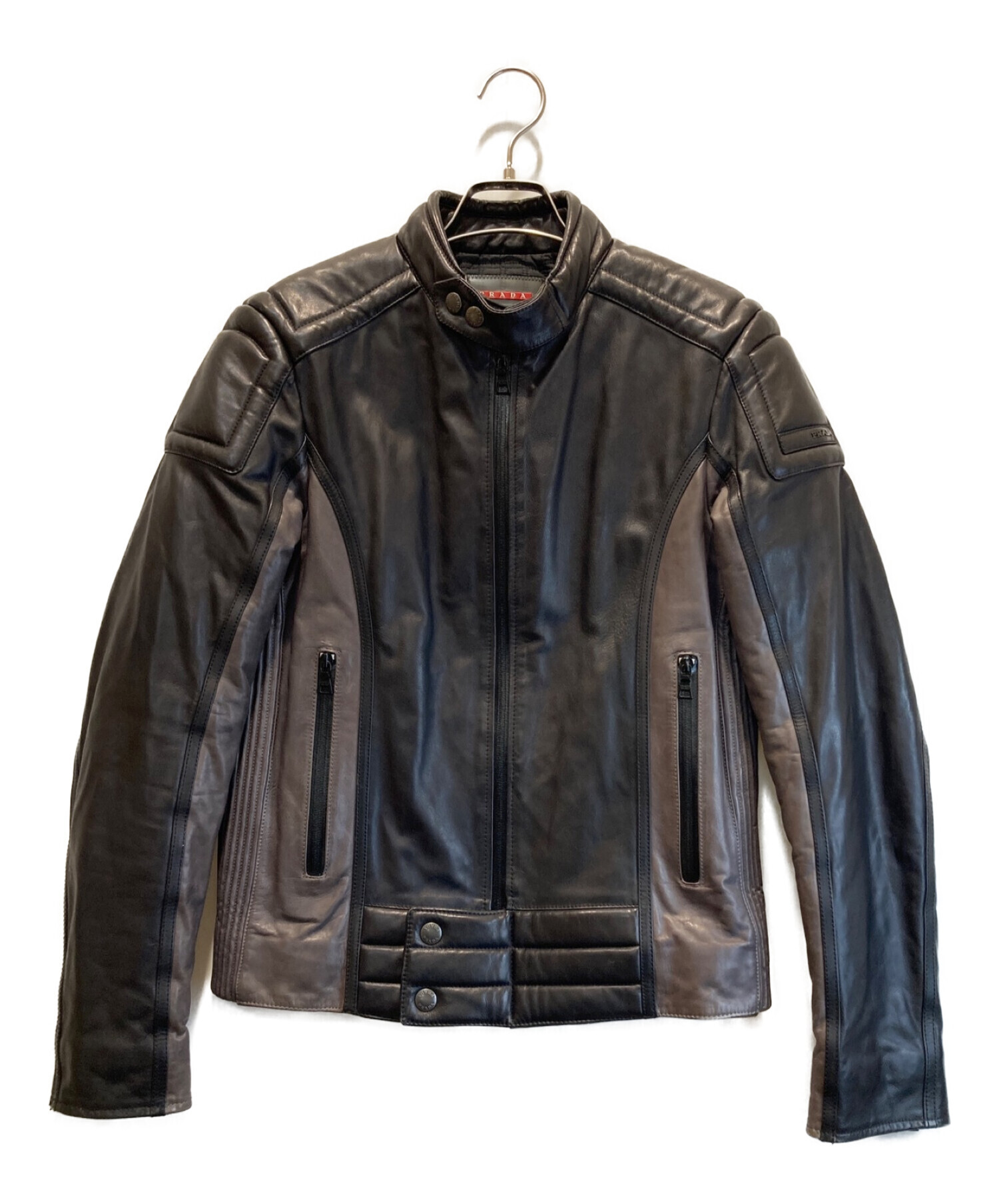 PRADA (プラダ) レザーライダースジャケット ブラック サイズ:46