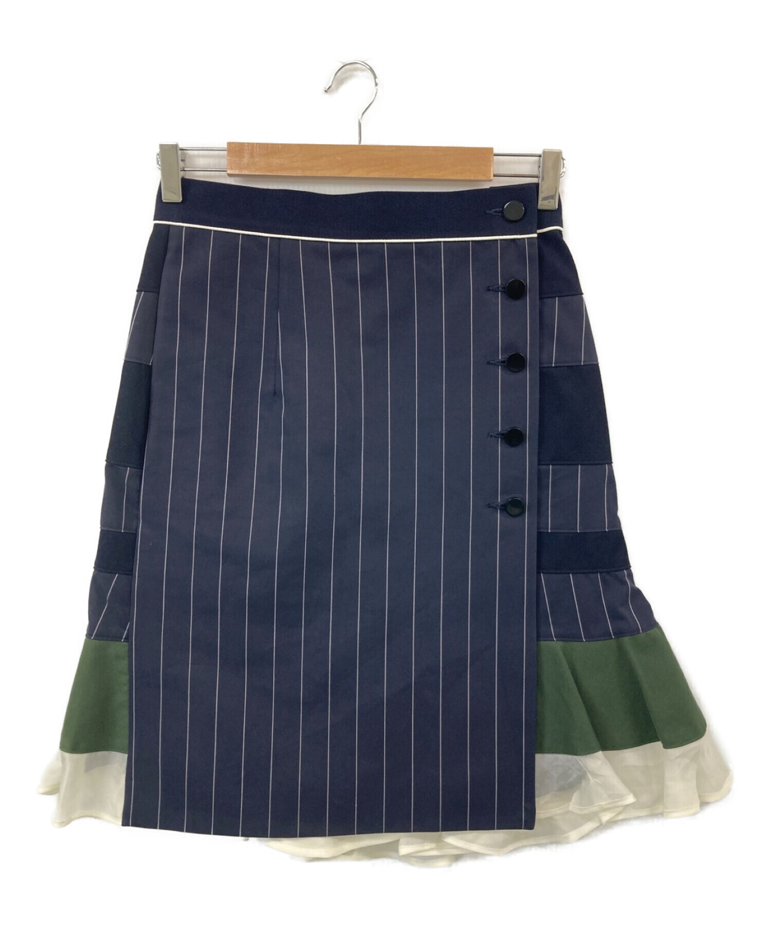 中古・古着通販】sacai (サカイ) 異素材切替フレアスカート ネイビー  
