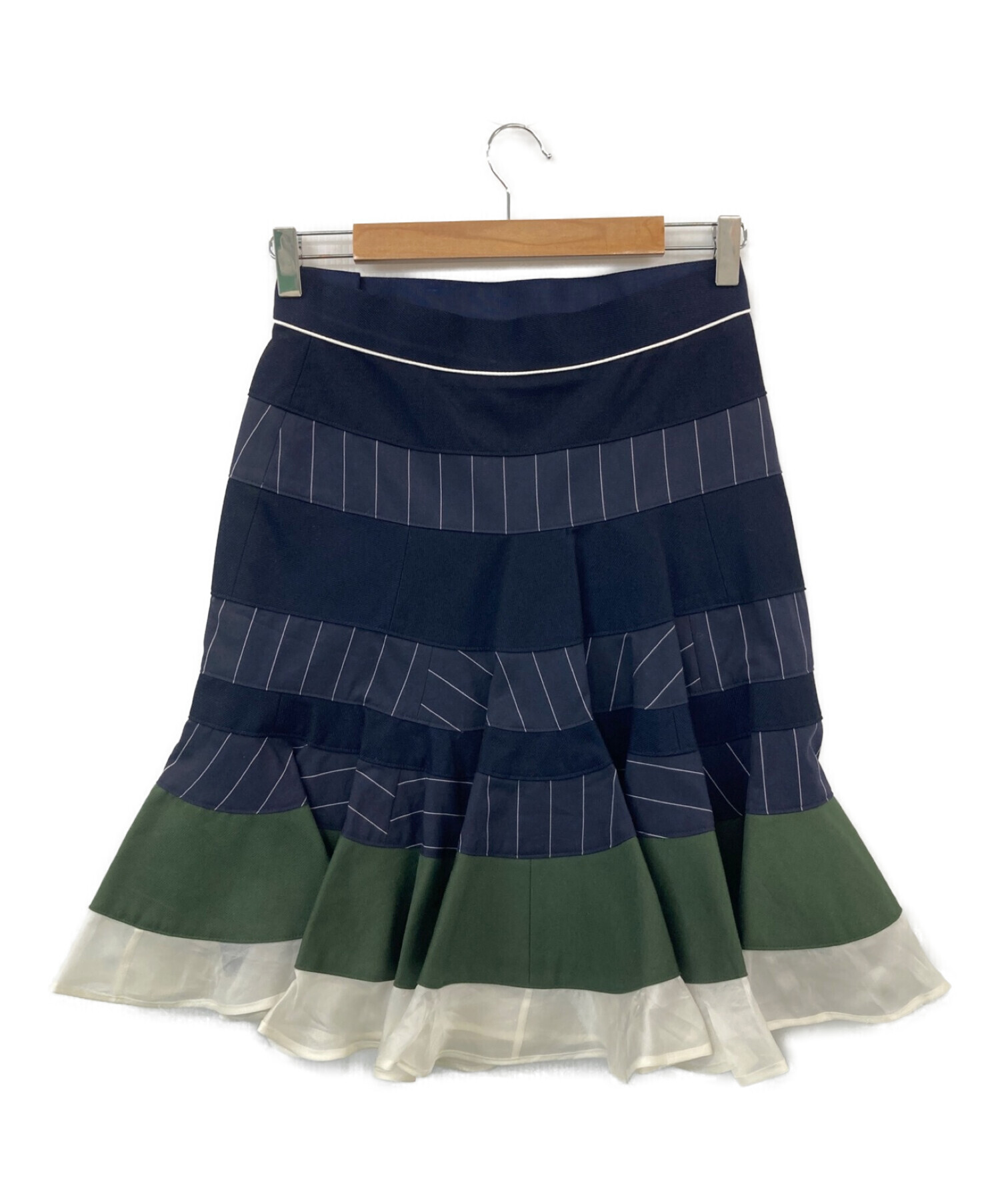中古・古着通販】sacai (サカイ) 異素材切替フレアスカート ネイビー  